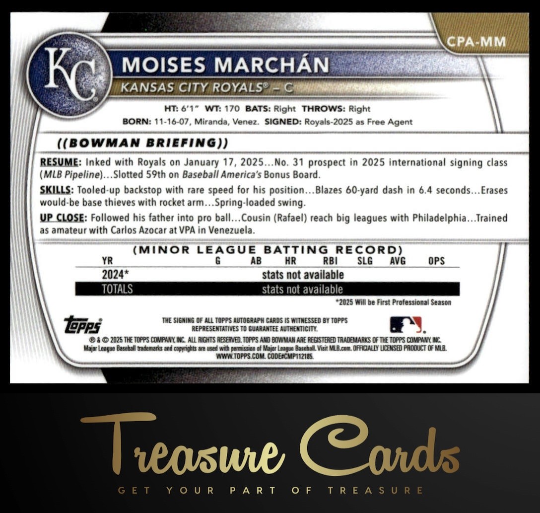 2025 Bowman Chrome #CPA-MM Moises Marchán Prospect Autographs
