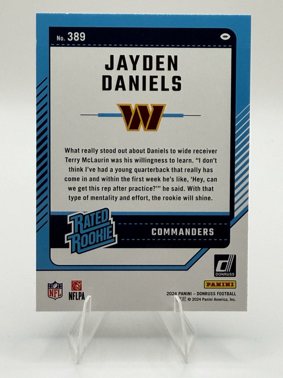 2024 Panini Donruss Football Jayden Daniels Commanders Rated Rookie RC #389
