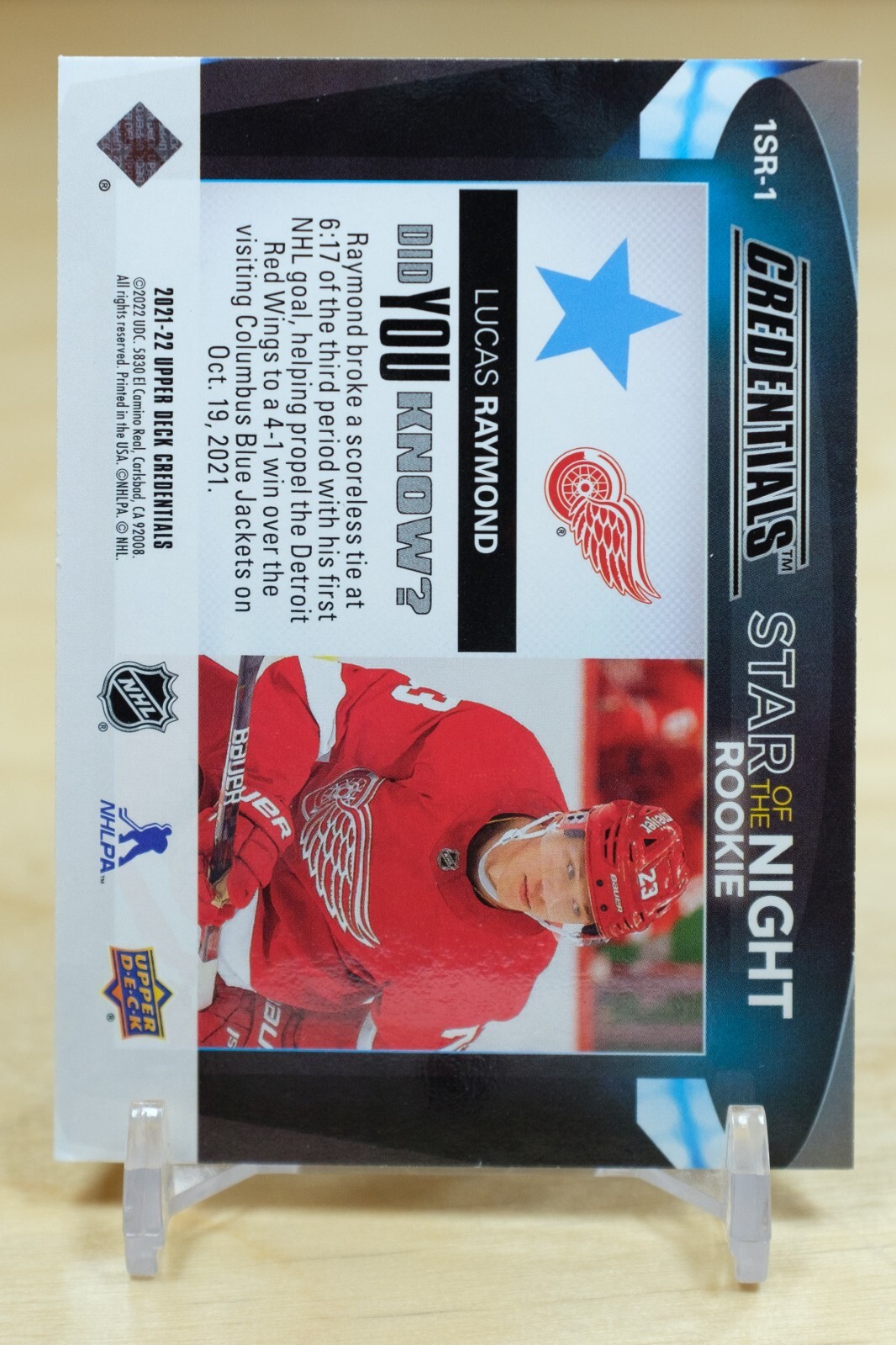 2021-22 UD Credentials Star of The Night Rookie #1SR-1 Lucas Raymond