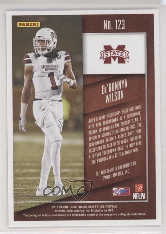 2016 Panini Contenders Draft Picks 55/99 De’Runnya Wilson Rookie Auto RC 0c2