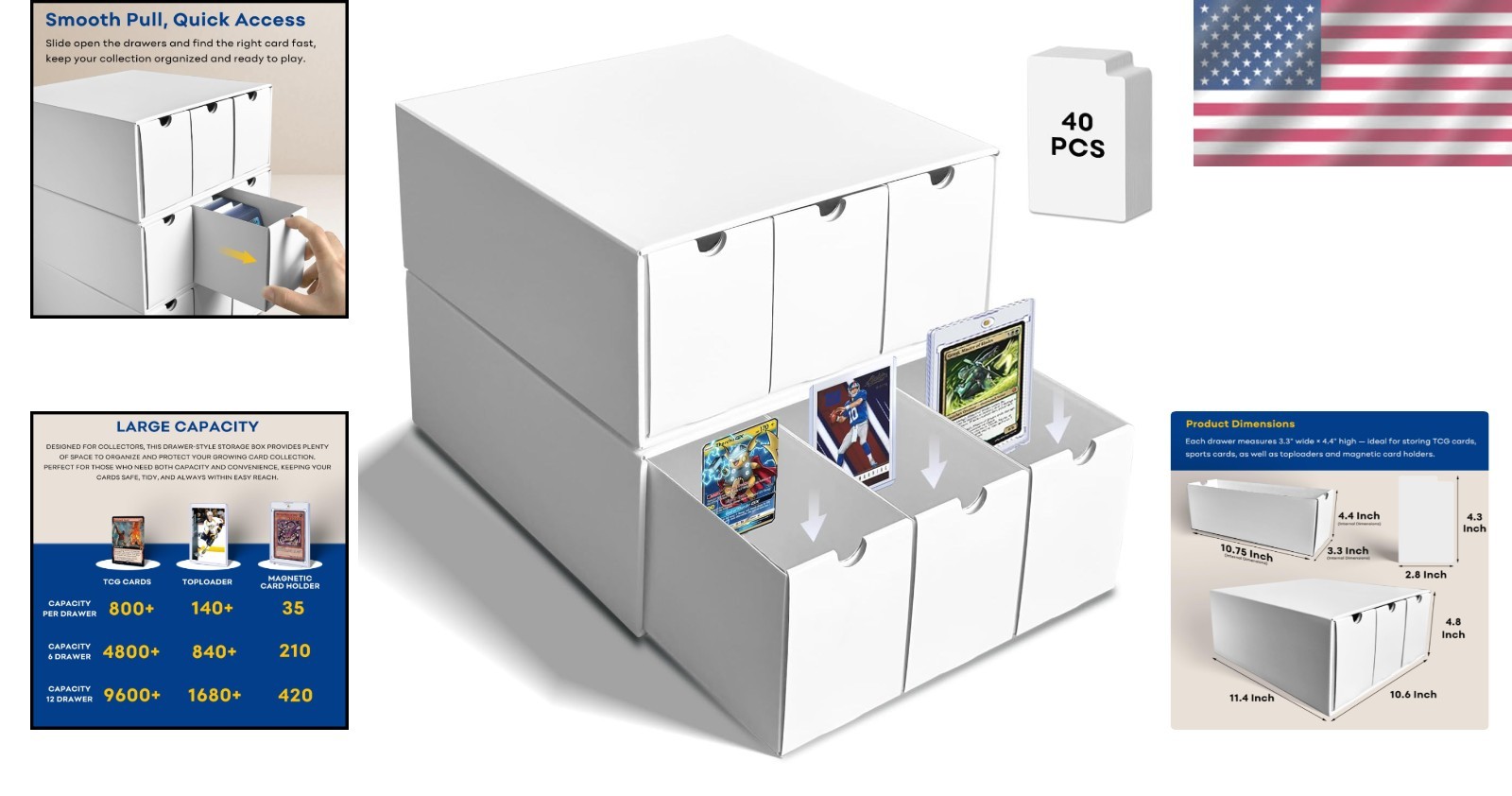 Space-Saving Multi-Compartment Trading Card Organizer Box – 6 Drawers Included