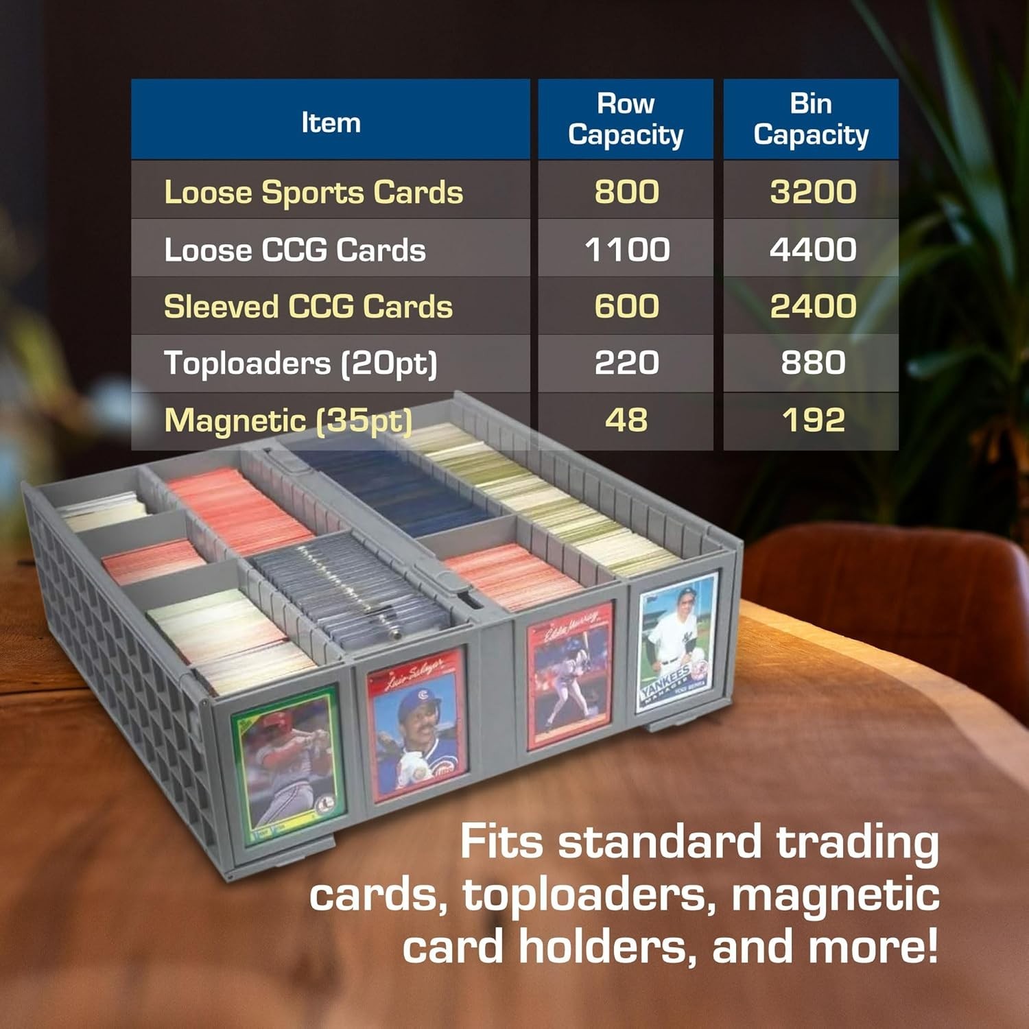 NEW Collectible Card Bin Gray Storage Box Holds 3200 Cards w Partitions