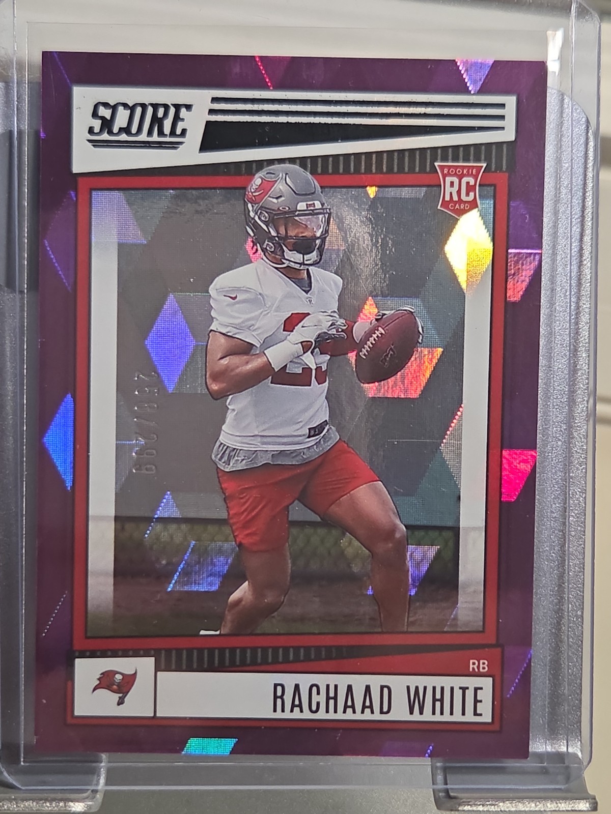 2022 Score – Rookies Rachaad White #341 Purple Cracked Ice (RC) /299 Tampa Bay