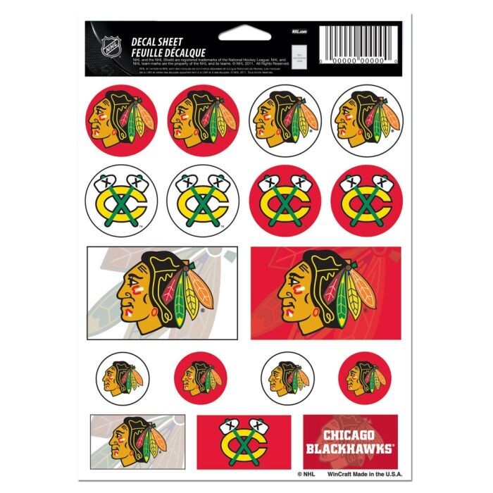 Chicago Blackhawks 5 x 7 Sticker Sheet Free Shipping