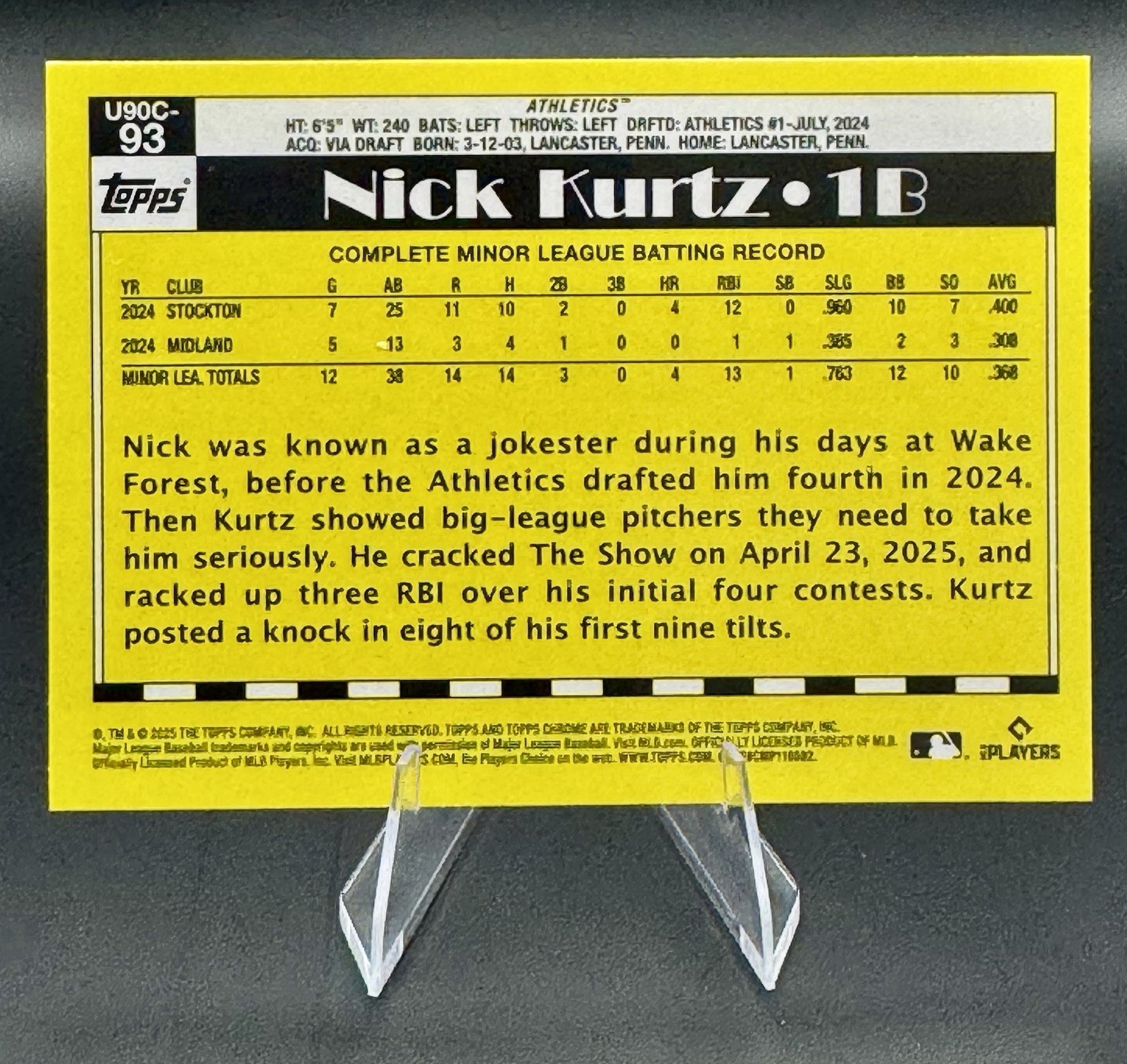 2025 Topps Update Series Nick Kurtz RC 1990 Topps Mojo Refractor Athletics