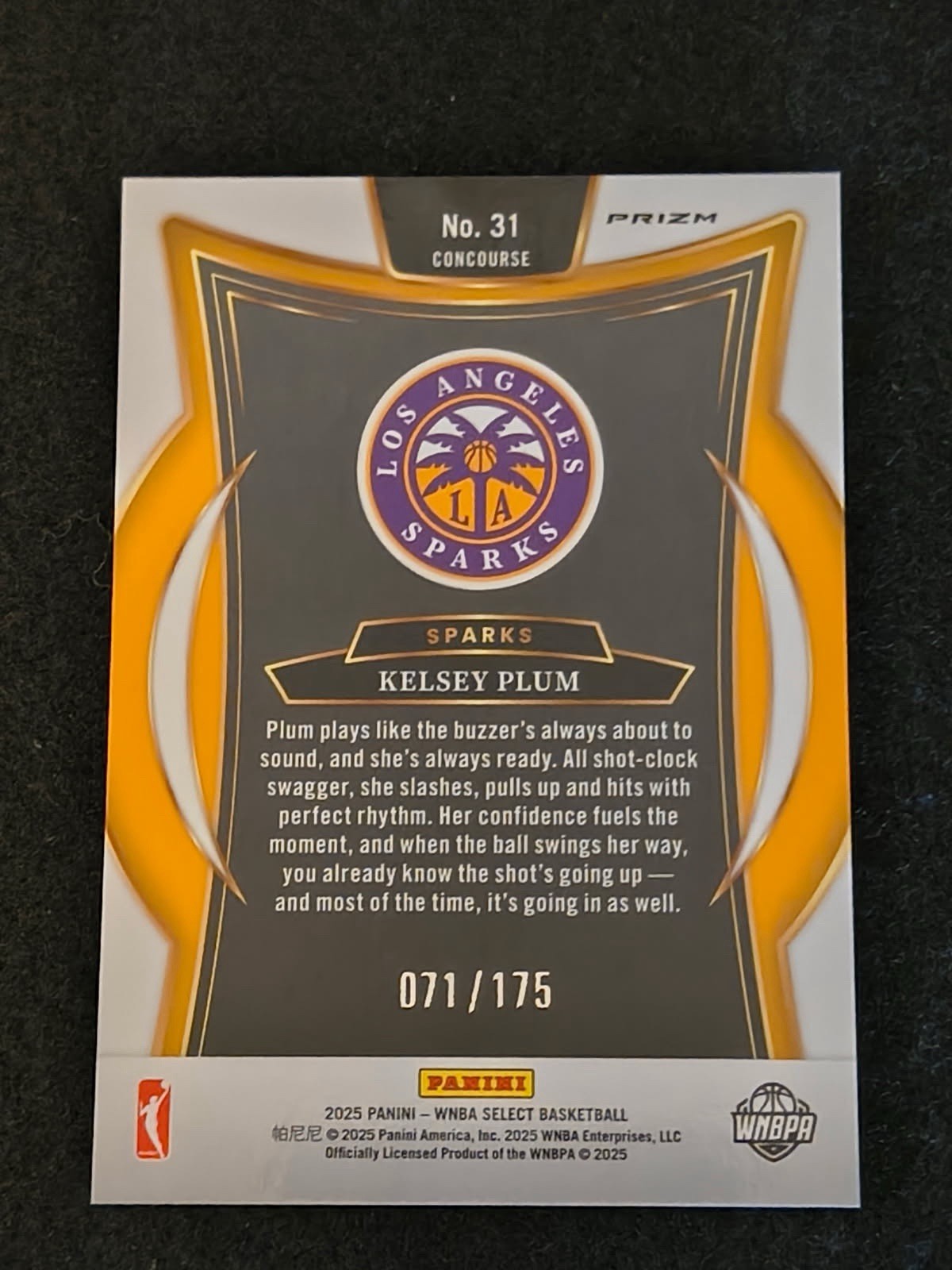 2025 WNBA Select Kelsey Plum #31 Prizm /175 Pink Concourse