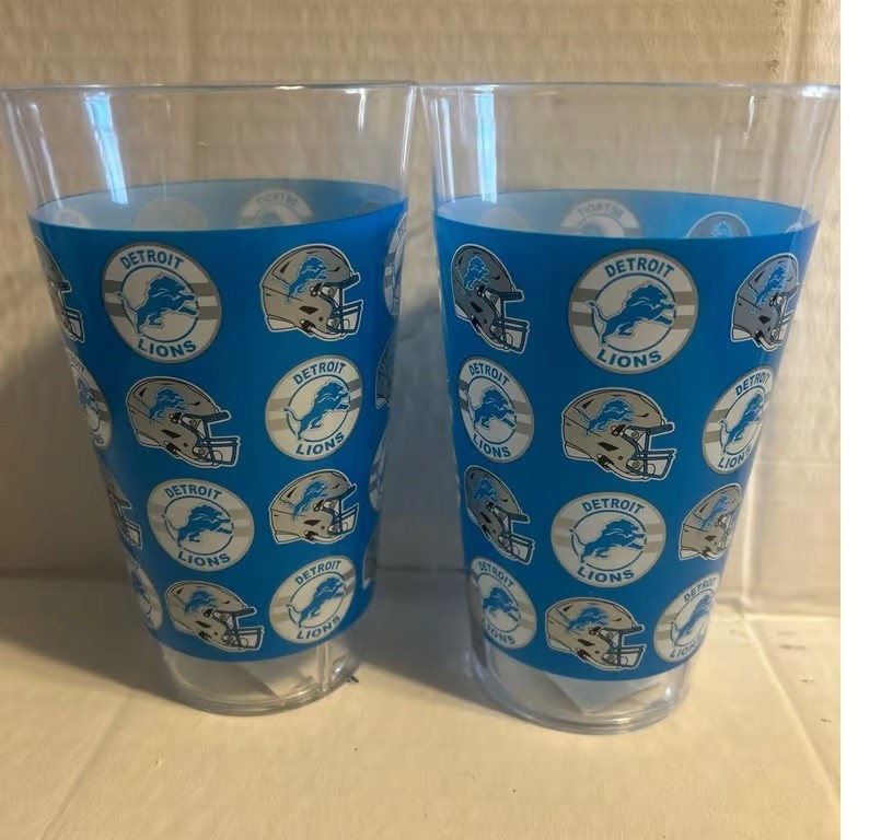 DETROIT LIONS 8PC “Party Set” 4 Acrylic Glasses & 4 Tumblers NEW Free shipping