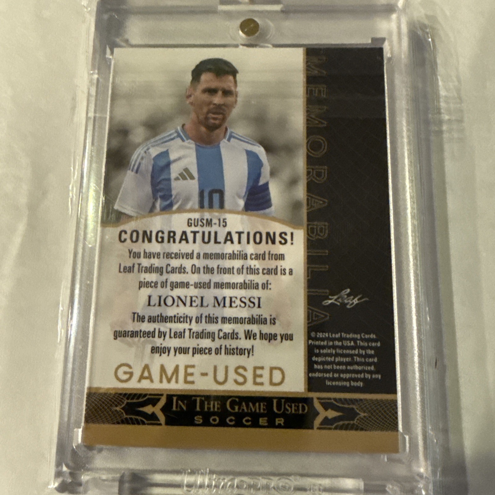 2024 Leaf in the Game Used Sports – Soccer Lionel Messi #GUSM-15 5/5