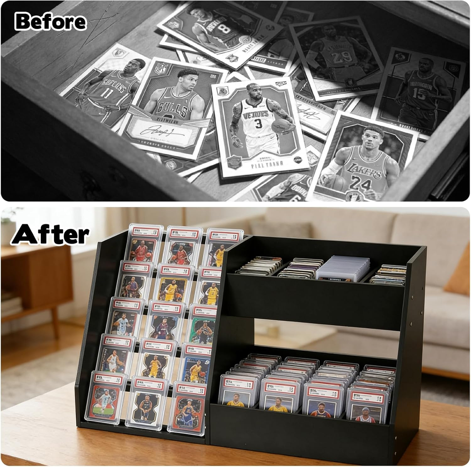 5-Tier Wooden Trading Card Display Stand for 200+ Graded Slabs