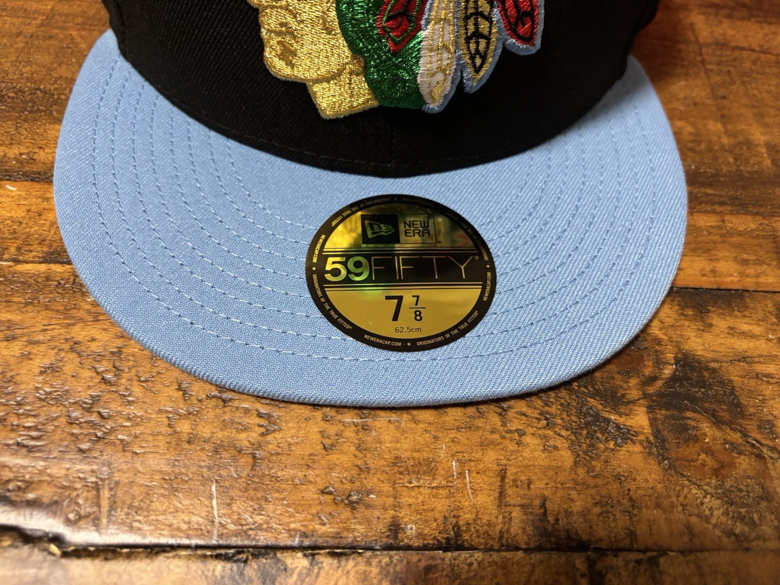 Chicago Blackhawks Always Original Sky Blue Black New Era Fitted 7 7/8 Gray UV