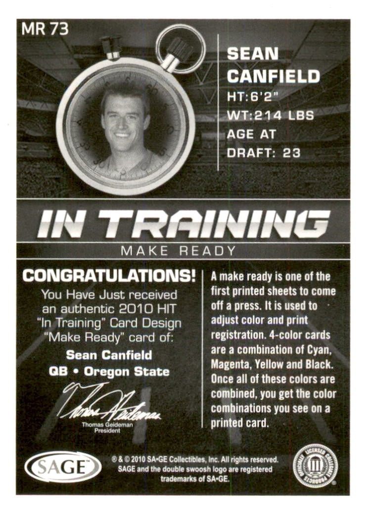 2010 Sage HIT Sean Canfield Make Ready Yellow /50