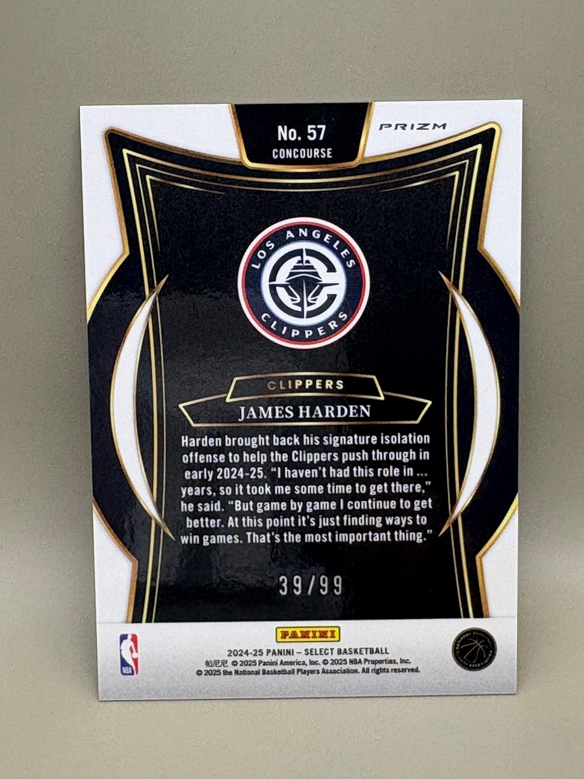 2024-25 Panini Select #57 James Harden White Wave Prizm #/99
