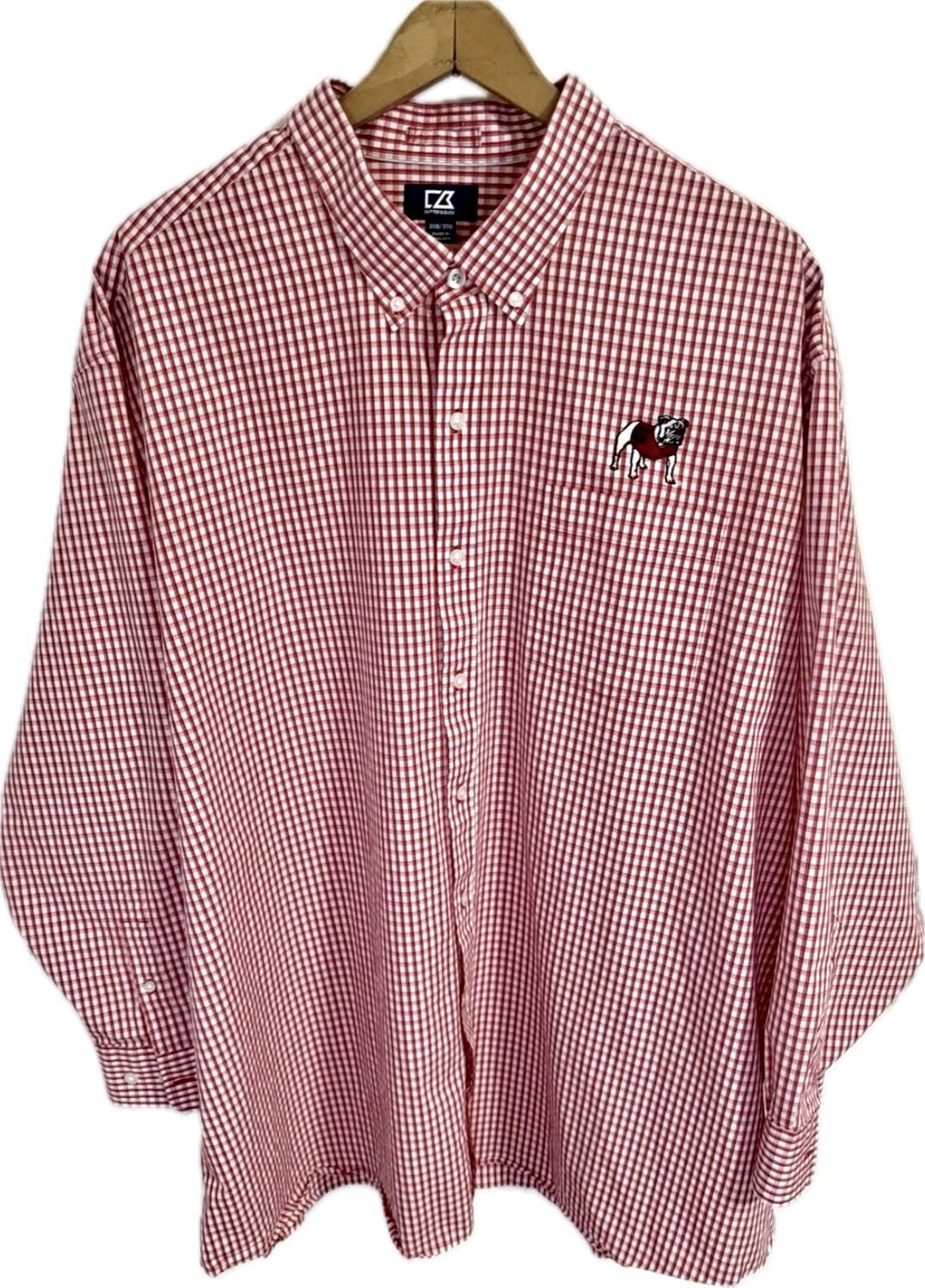 Cutter & Buck UGA Red & White Plaid Button Down Dress Shirt 3XB Men’s