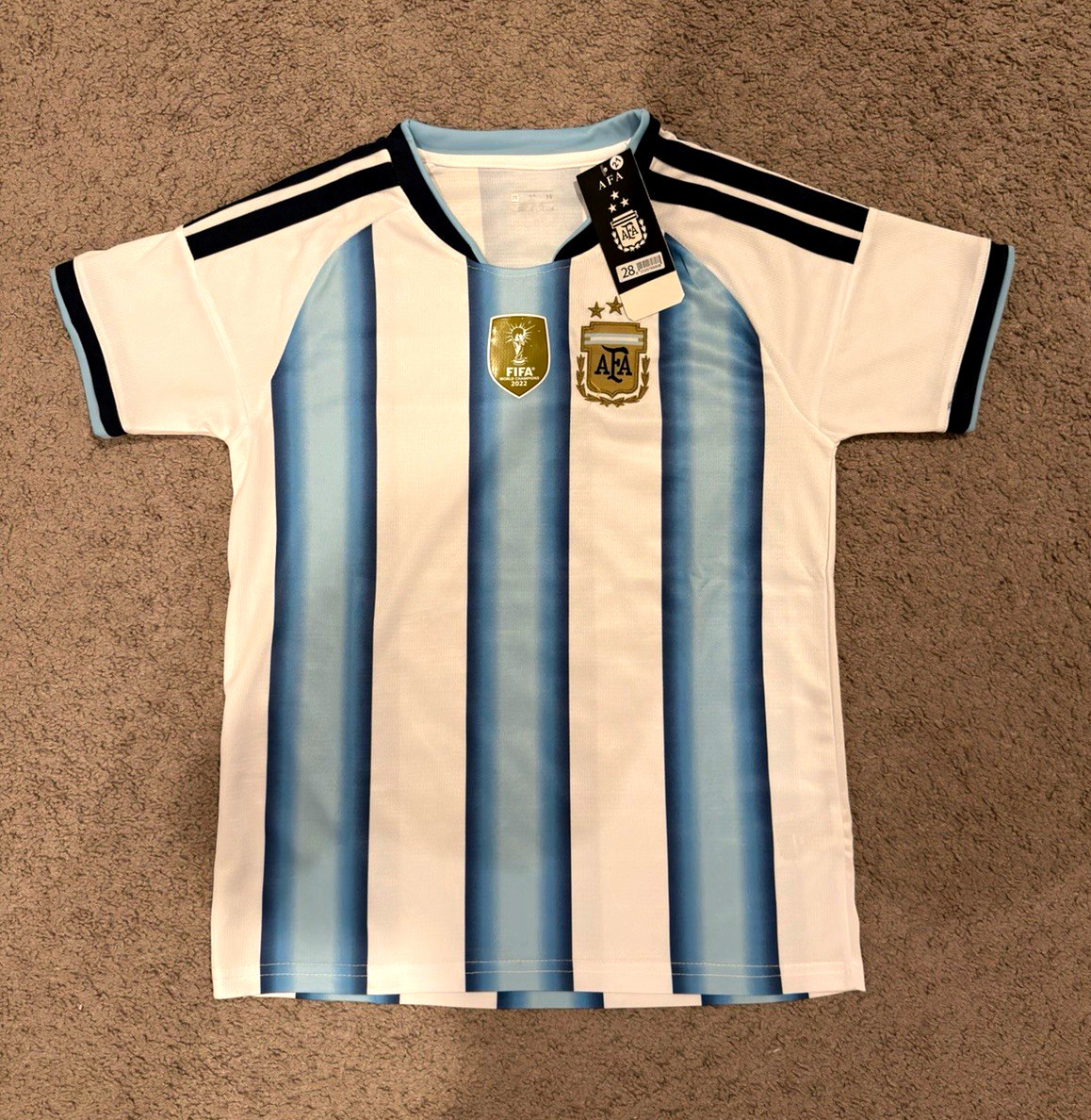 Argentina AFA Crest Soccer Jersey & Black Shorts Set White/Light Blue
