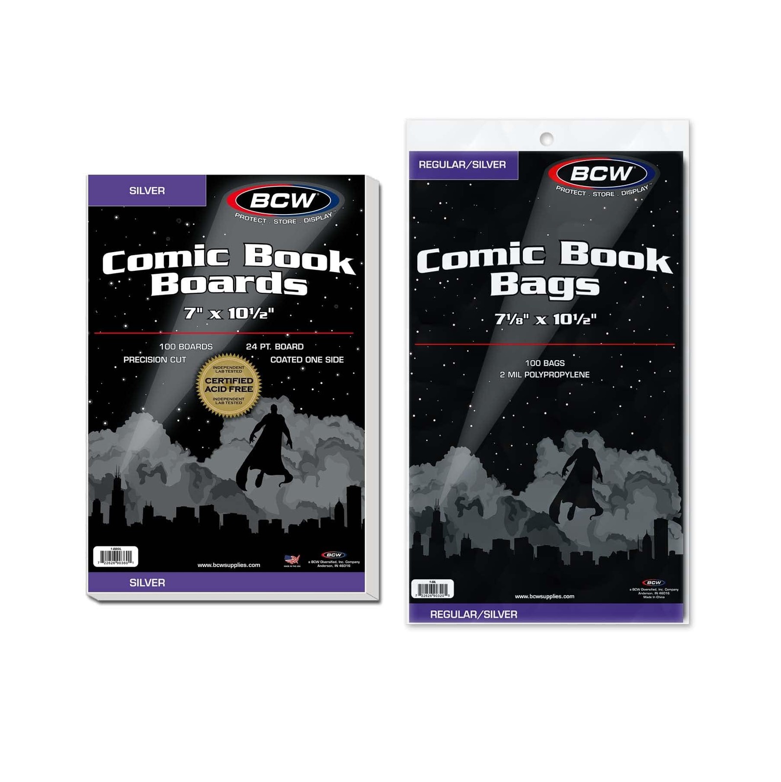 BCW Silver Age Resealable Comic Bags and Boards Combo (100 Ct) | 100 Backing …