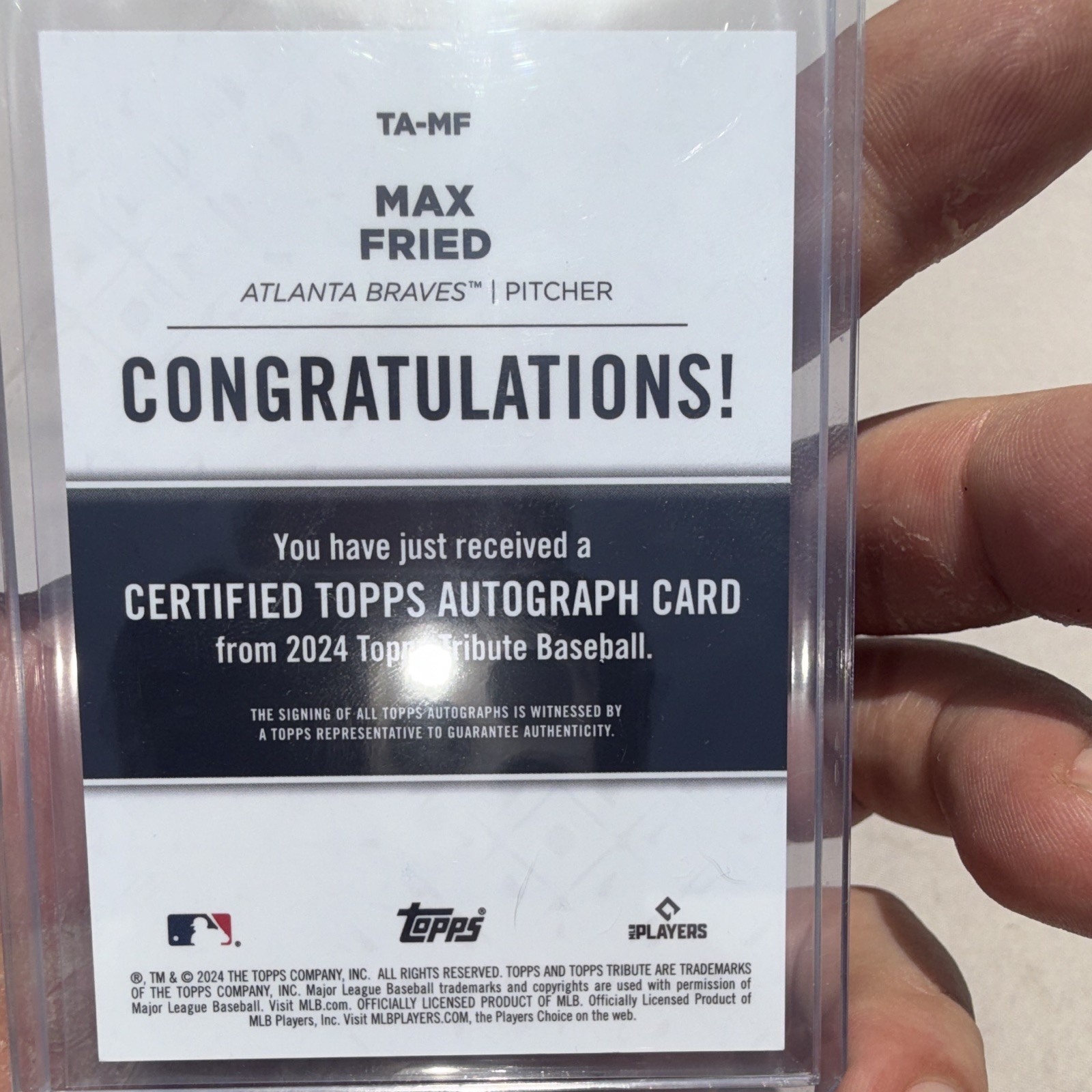 TOPPS 2024 TRIBUTE MAX FRIED BRAVES #TA-MF AUTO /199 TRIBUTE AUTOGRAPHS
