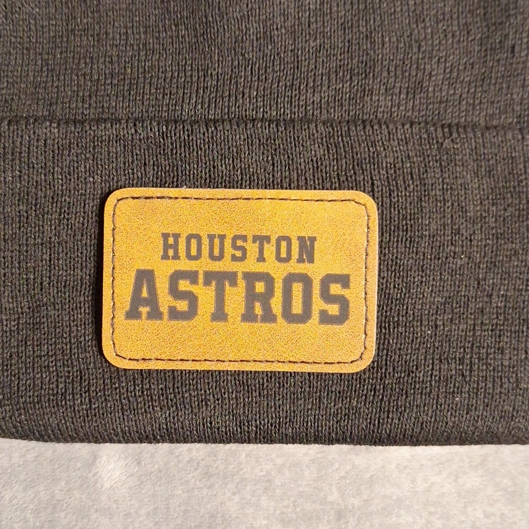 Houston Astros Leather Rectangle Patch Black Beanie Cap MLB