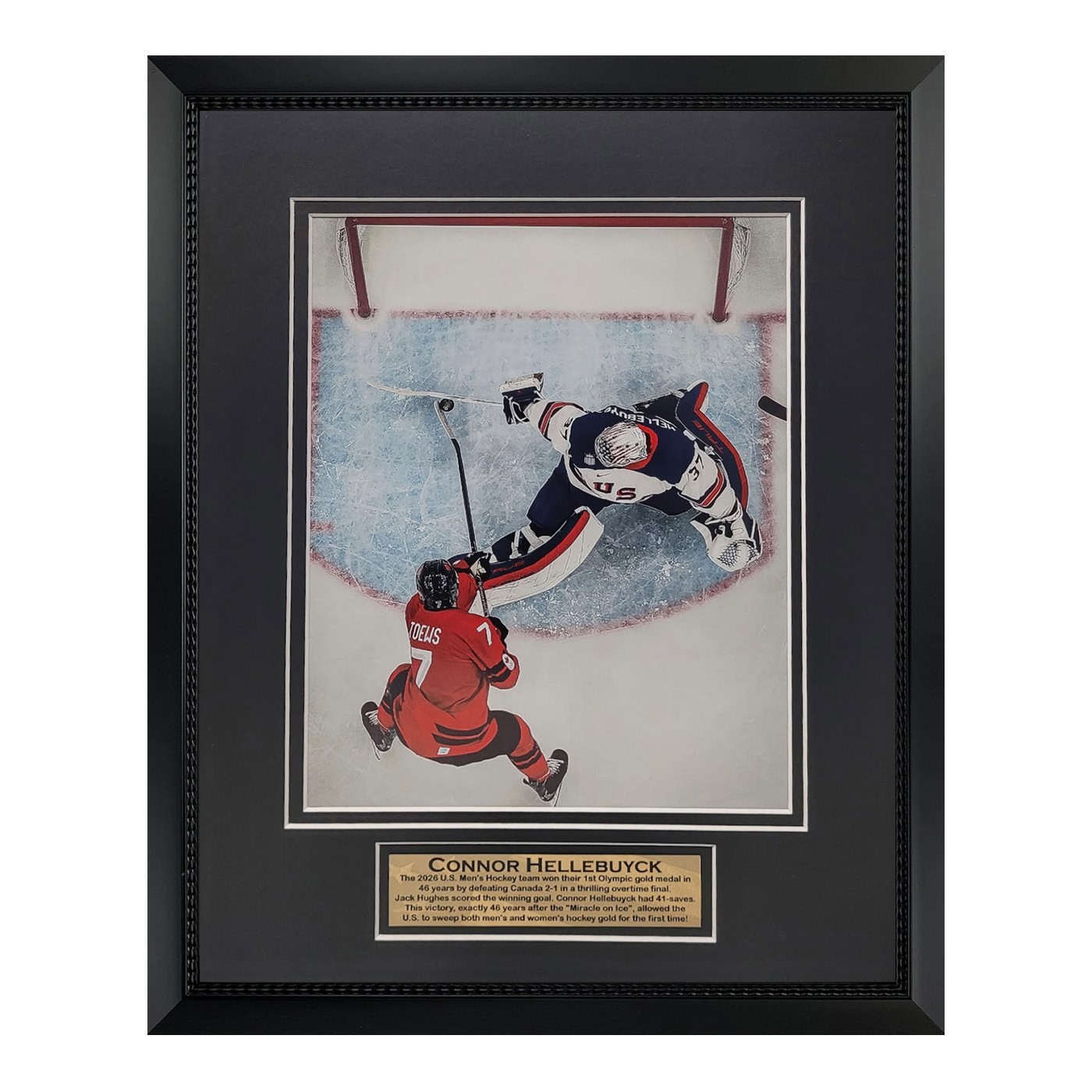 Connor Hellebuyck 2026 Olympic USA Unsigned Photograph Collage Framed to 11×14