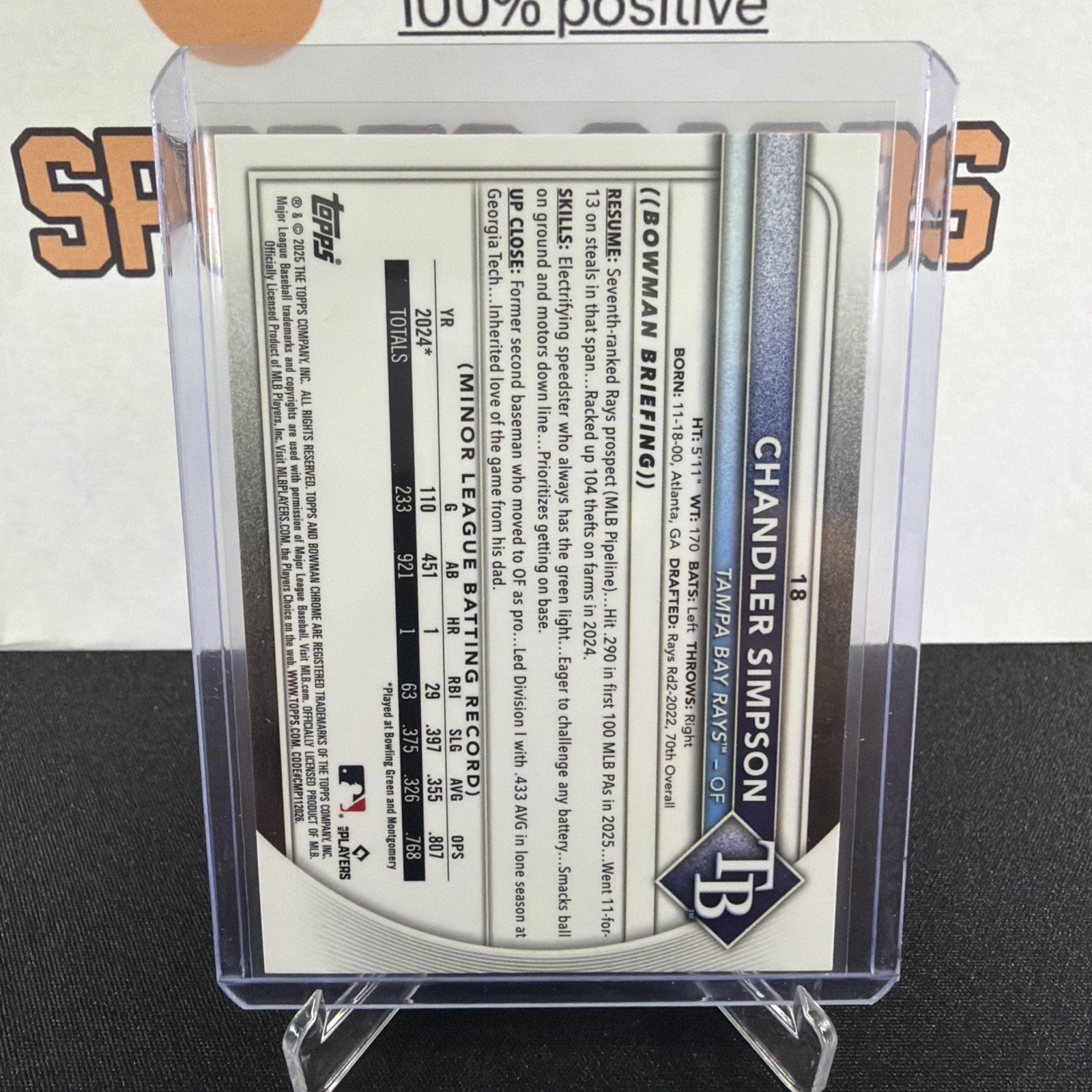 2018 Bowman Chrome CHANDLER SIMPSON #18 Purple Geometric RC /250