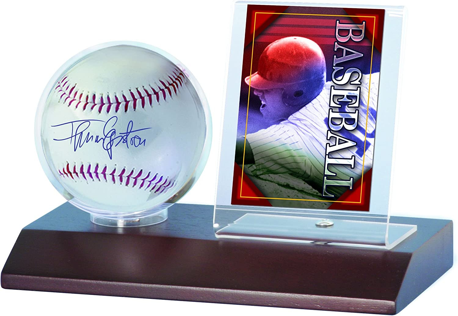 MLB Dark Wood Base Ball and Card Holder