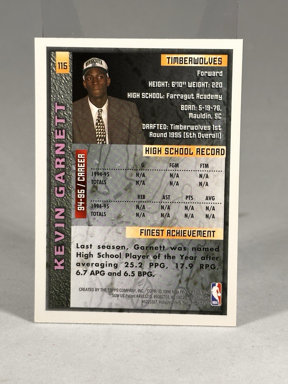 1995-96 Topps Finest – Kevin Garnett #115 (RC)