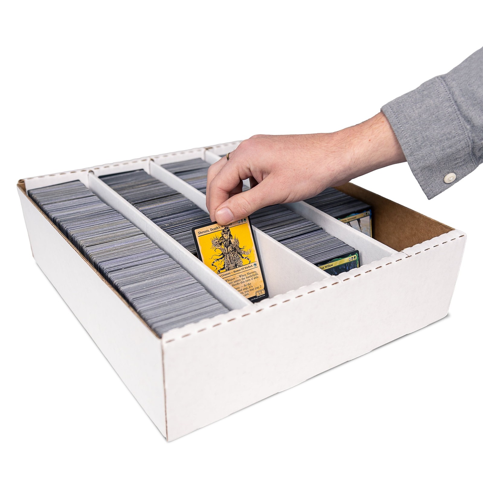 Trading Card Storage Box – 3200ct Capacity, White Cardboard Divided Organizer