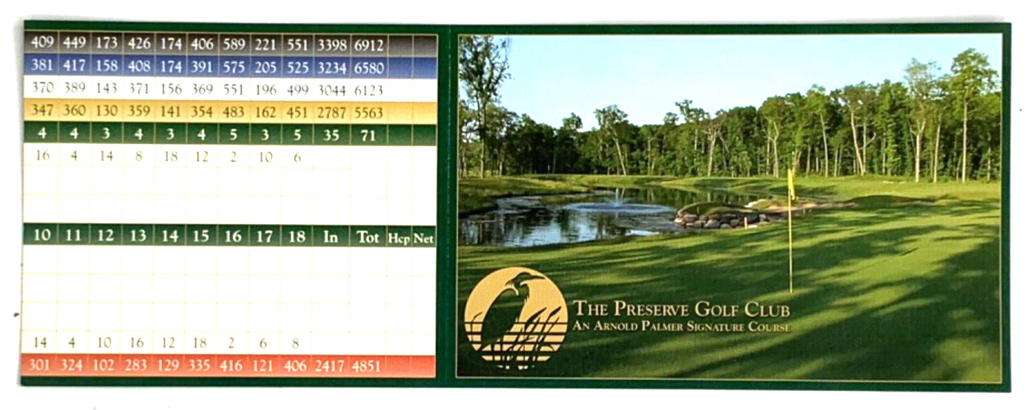 THE PRESERVE GOLF CLUB UNUSED SCORECARD ARNOLD PALMER SIGNATURE COURSE C3