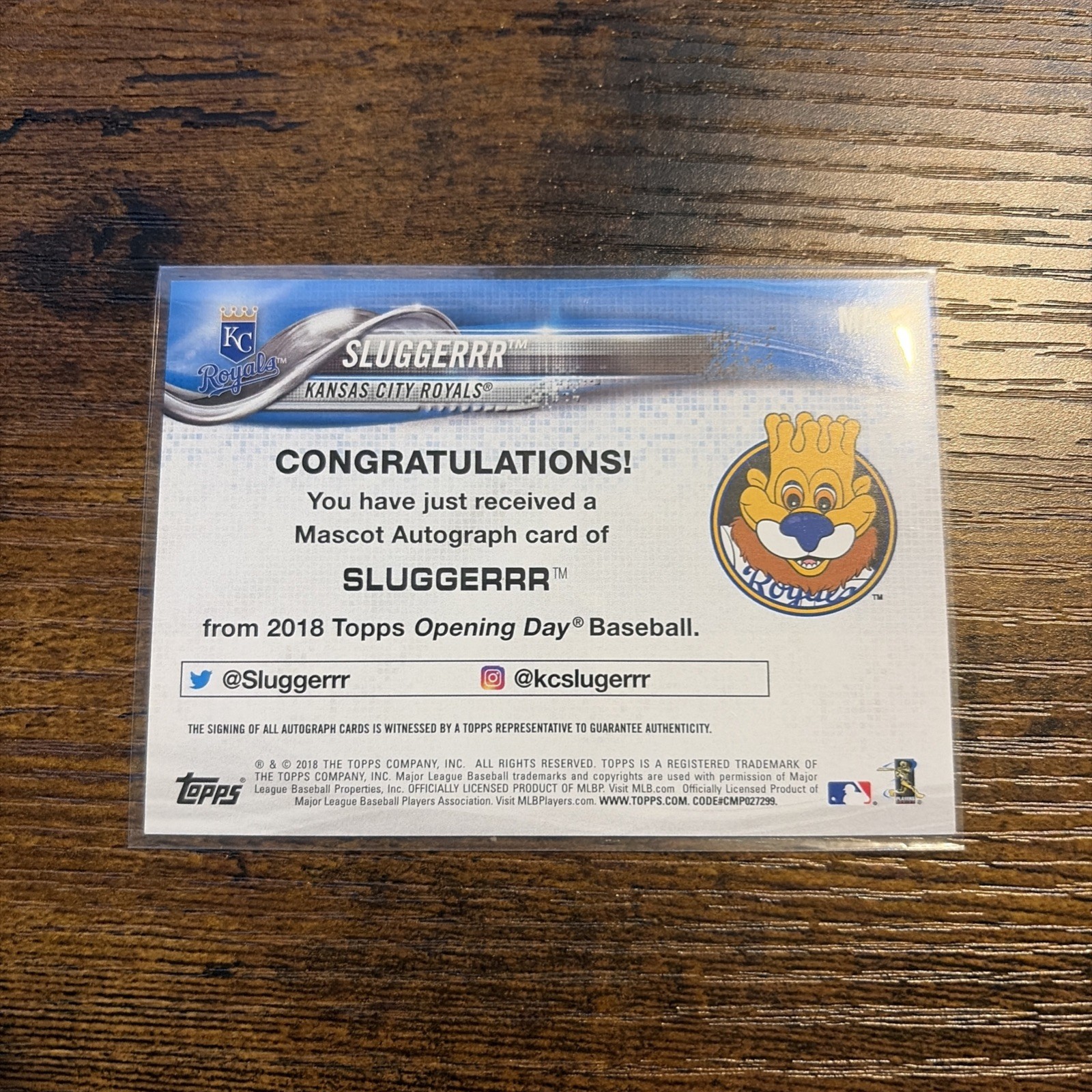 2018 Topps Opening Day Mascot Autographs Sluggerrr MA-S