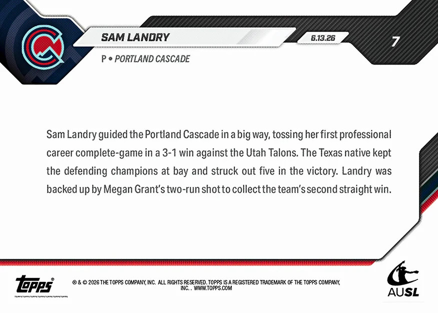 Sam Landry 2026 Topps Now AUSL Softball #7 – Presale