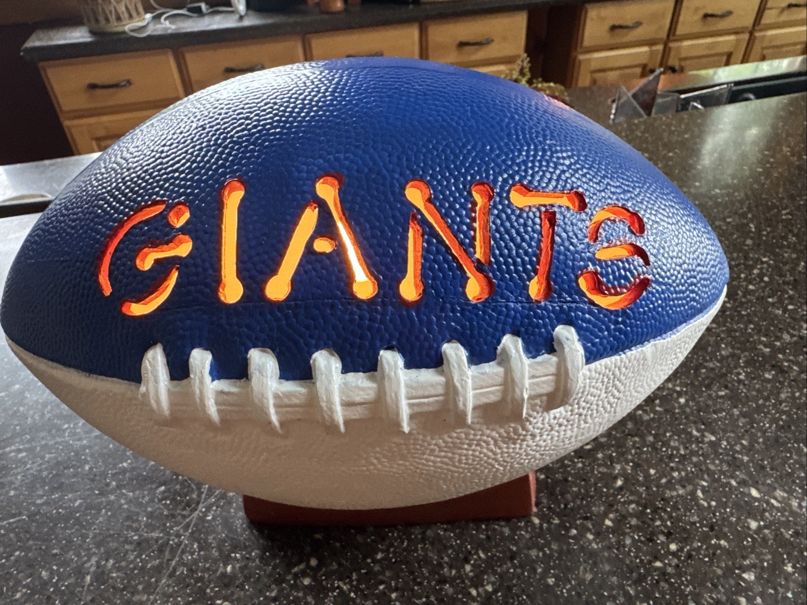 Vintage ceramic Giants blue & white football shaped light Pedestal 11×8”