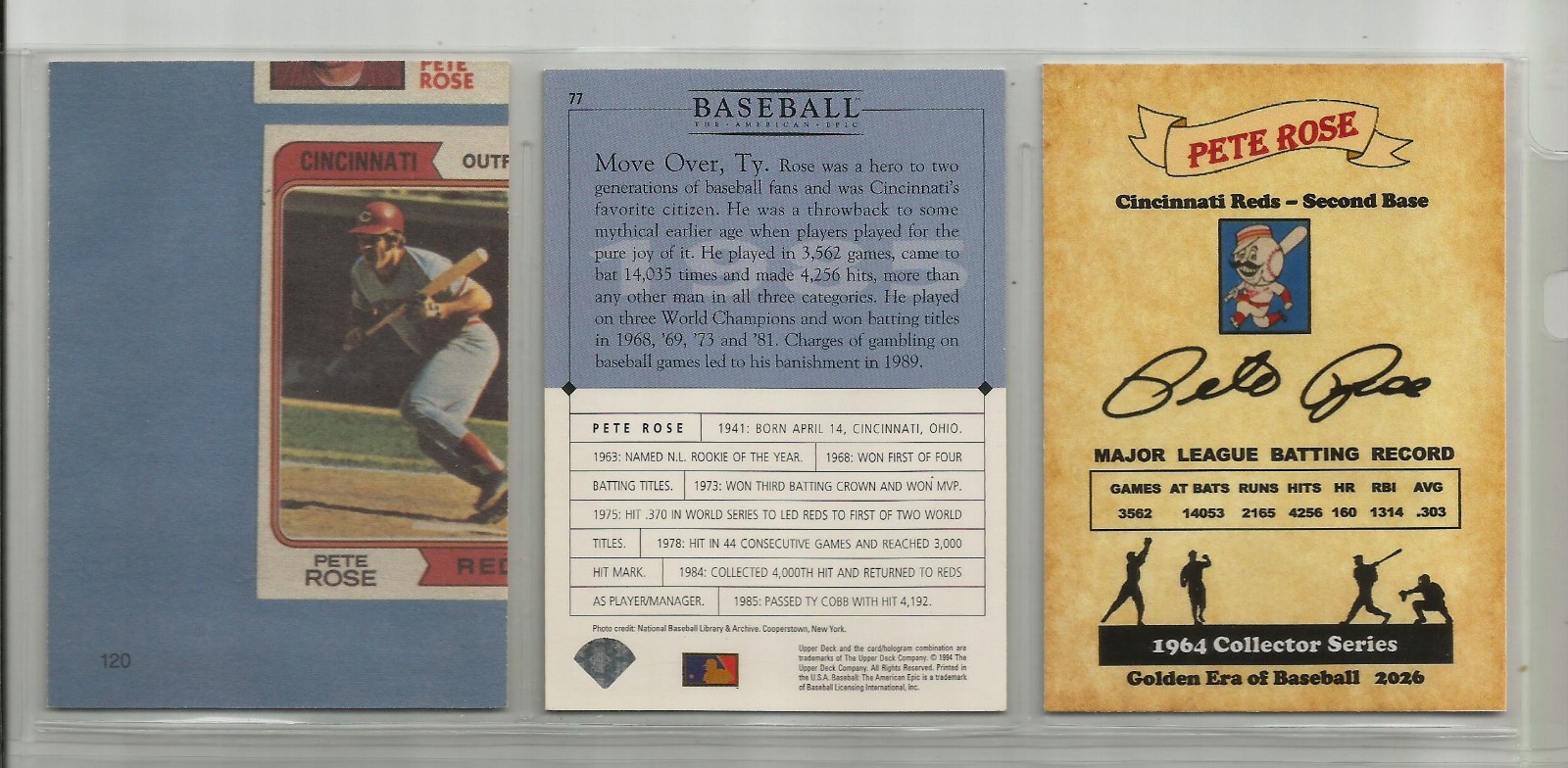 Pete Rose Reds Card Lot (3) 1990’s-2020’s