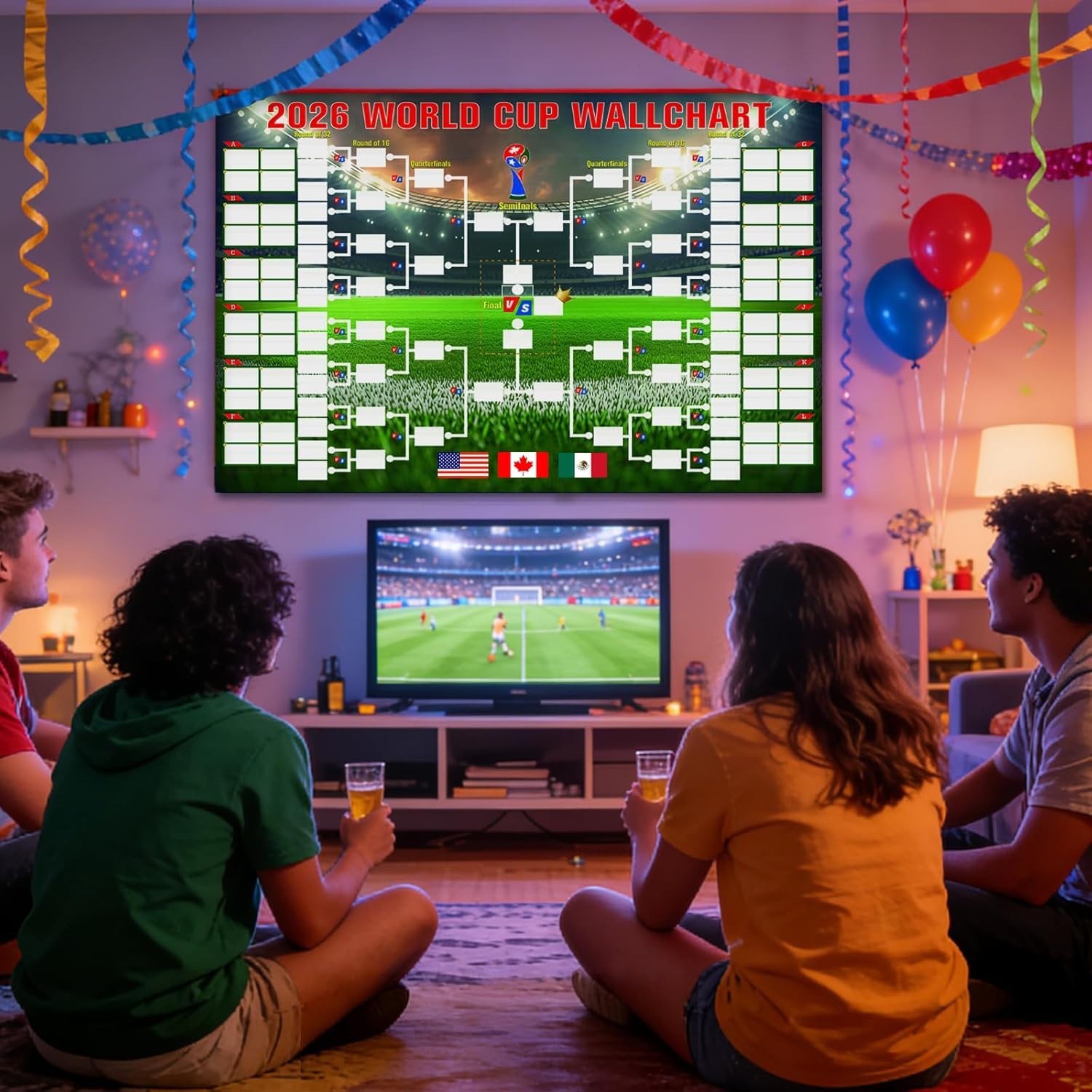 36×24 Inches World Cup 2026 Schedule Poster with 64 Reusable Flag Stickers