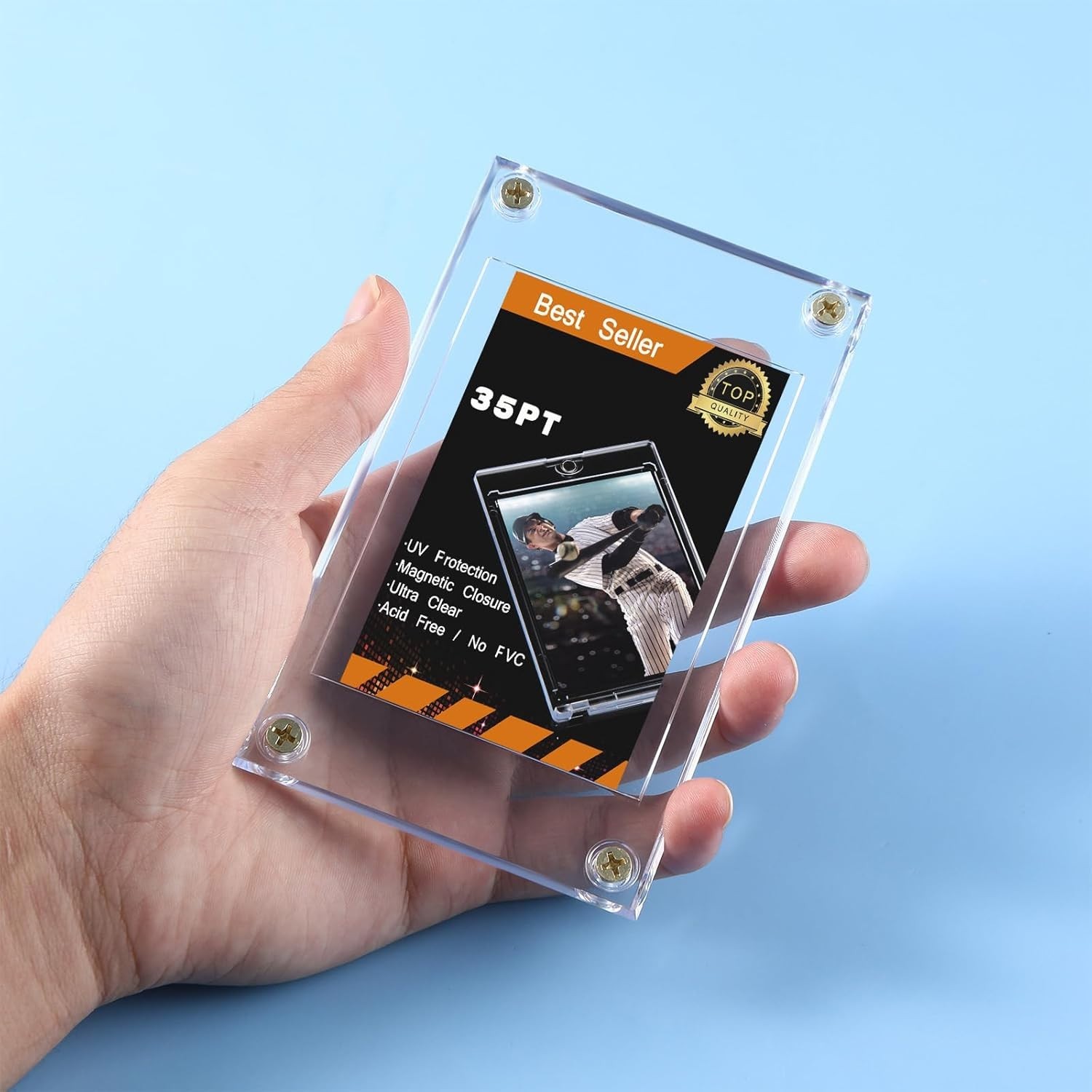 5-Pk 4-Screw Acrylic Trading Card Protectors Clear Display Cases for Sports Card