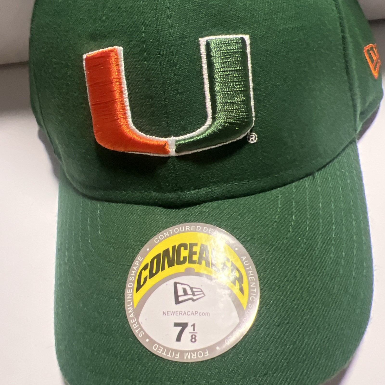 Miami Hurricanes Green Fitted Concealer Hat By New Era Sz 7 1/8