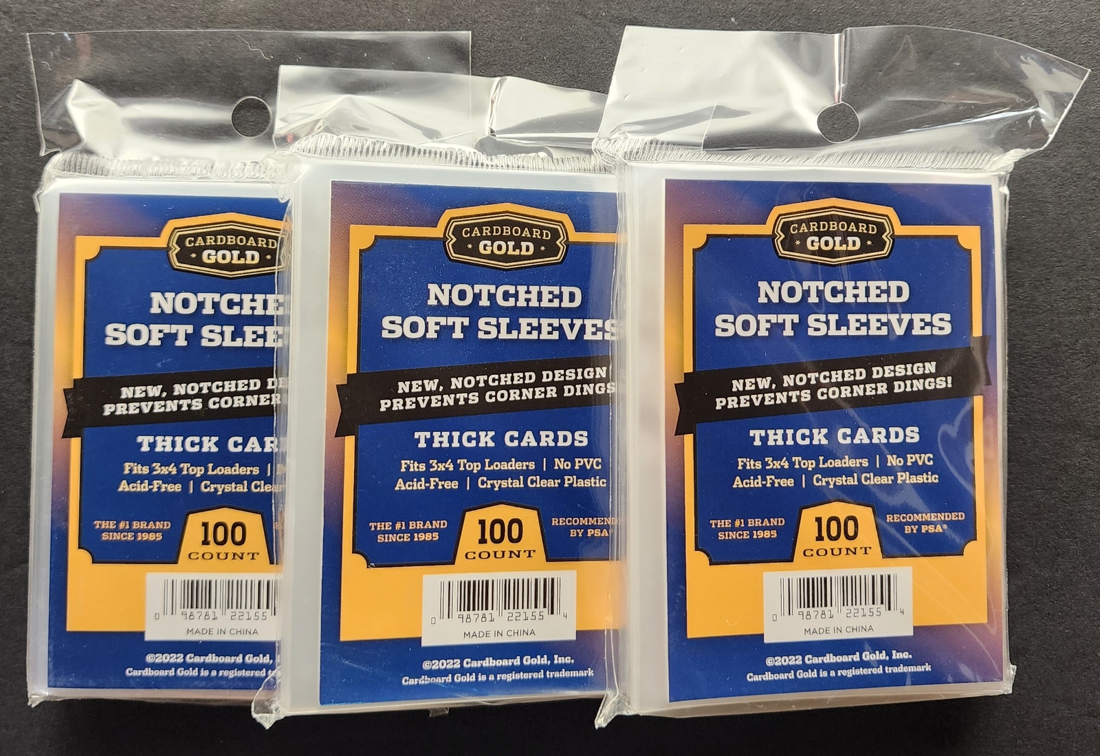 3 Packs (300) Cardboard Gold Notched Thick Card Soft Penny Sleeves Easy Glide