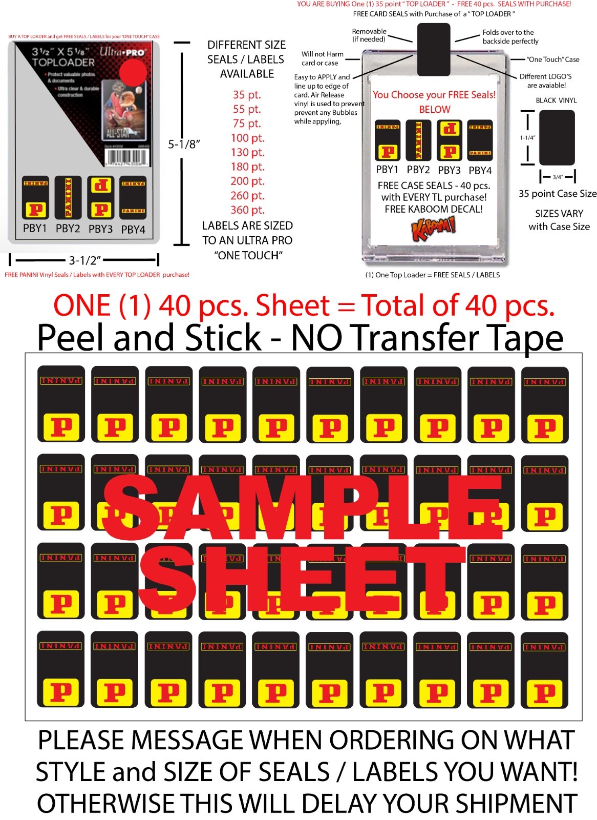 ONE TOUCH STICKER 35 pt. FREE PANINI BLACK SEALS 40 pcs. 9 SIZES FREE DECALS!