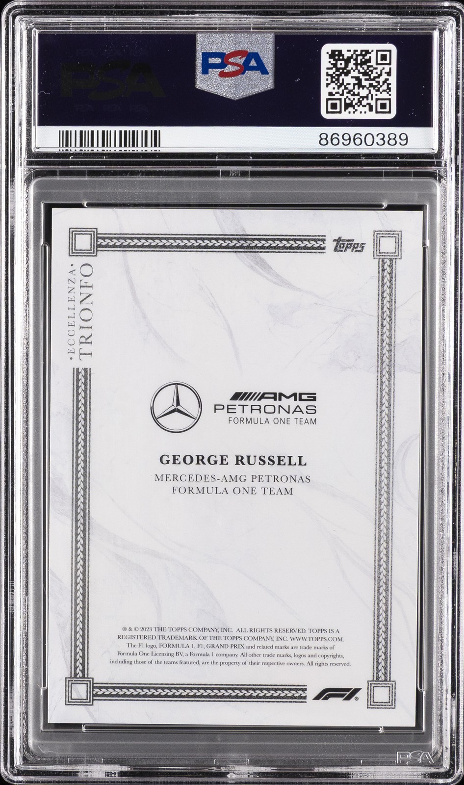 2023 TOPPS ECCELLENZA FORMULA 1 TRIONFO GEORGE RUSSELL PSA 10