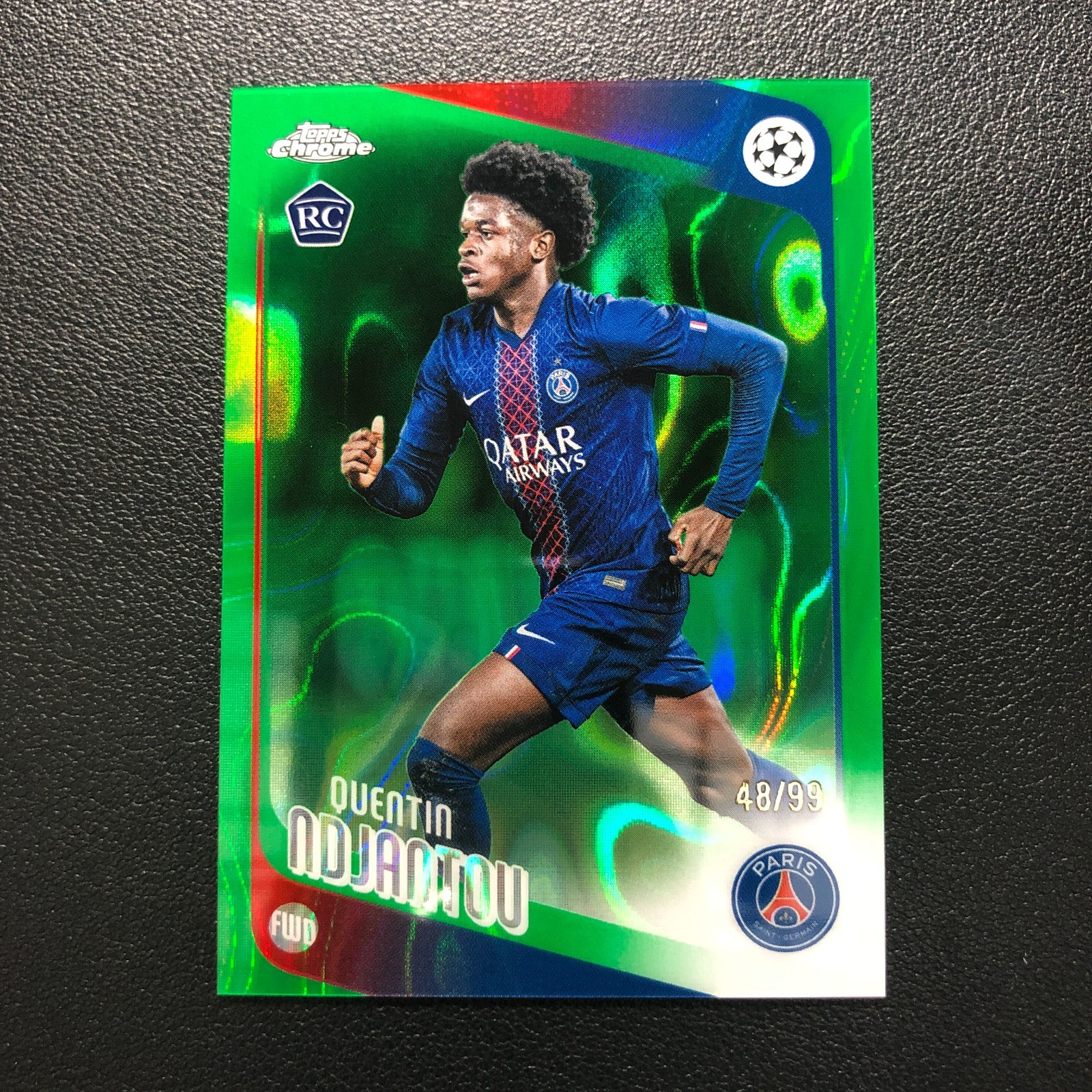 2025-26 Topps Chrome UEFA Quentin Ndjantou RC Green Lava /99 PSG
