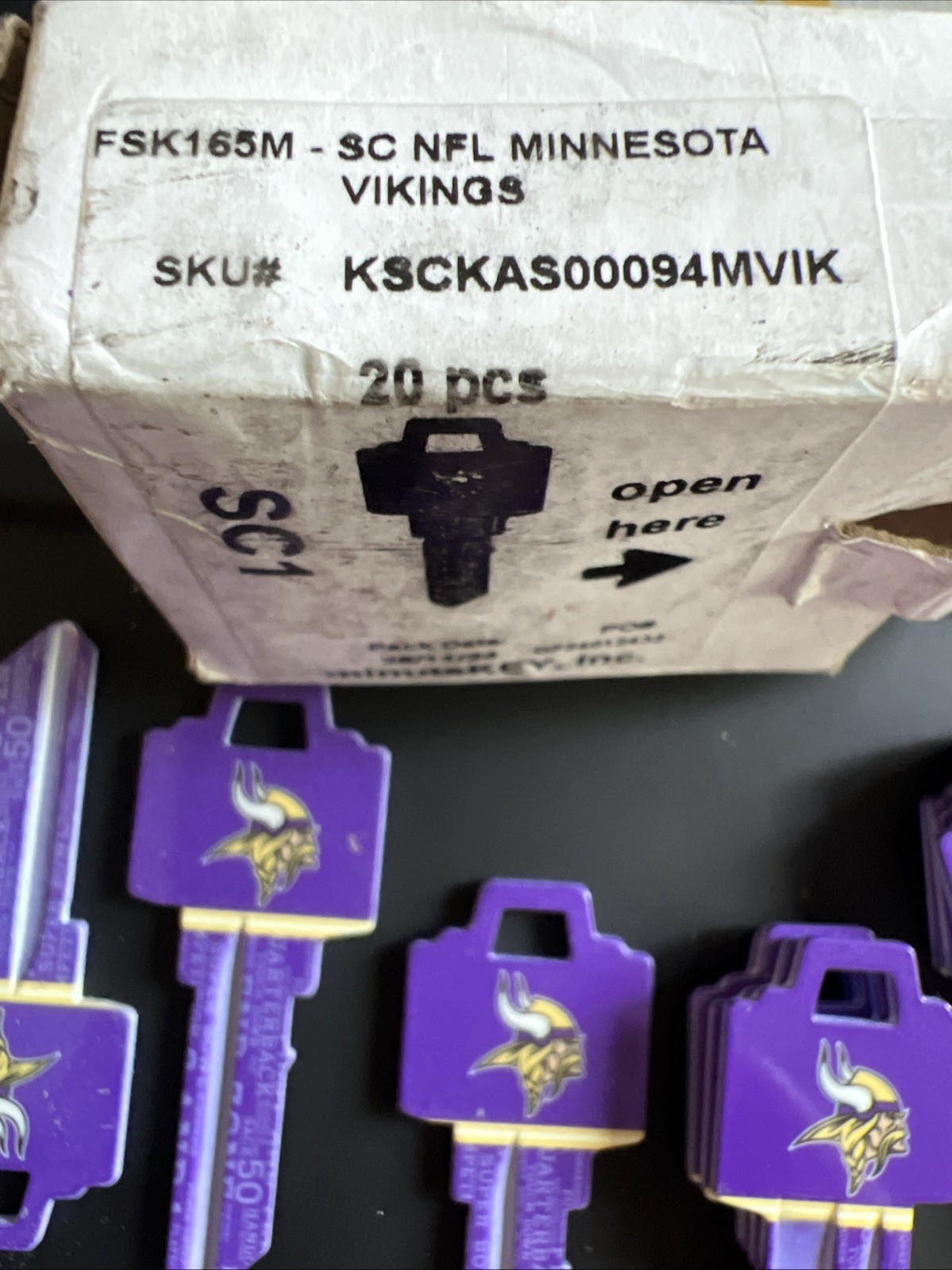 NFL Minnesota Vikings for Schlage Locks SC-1 Key Blank NEW Box Of 20 SC1 FKS165M