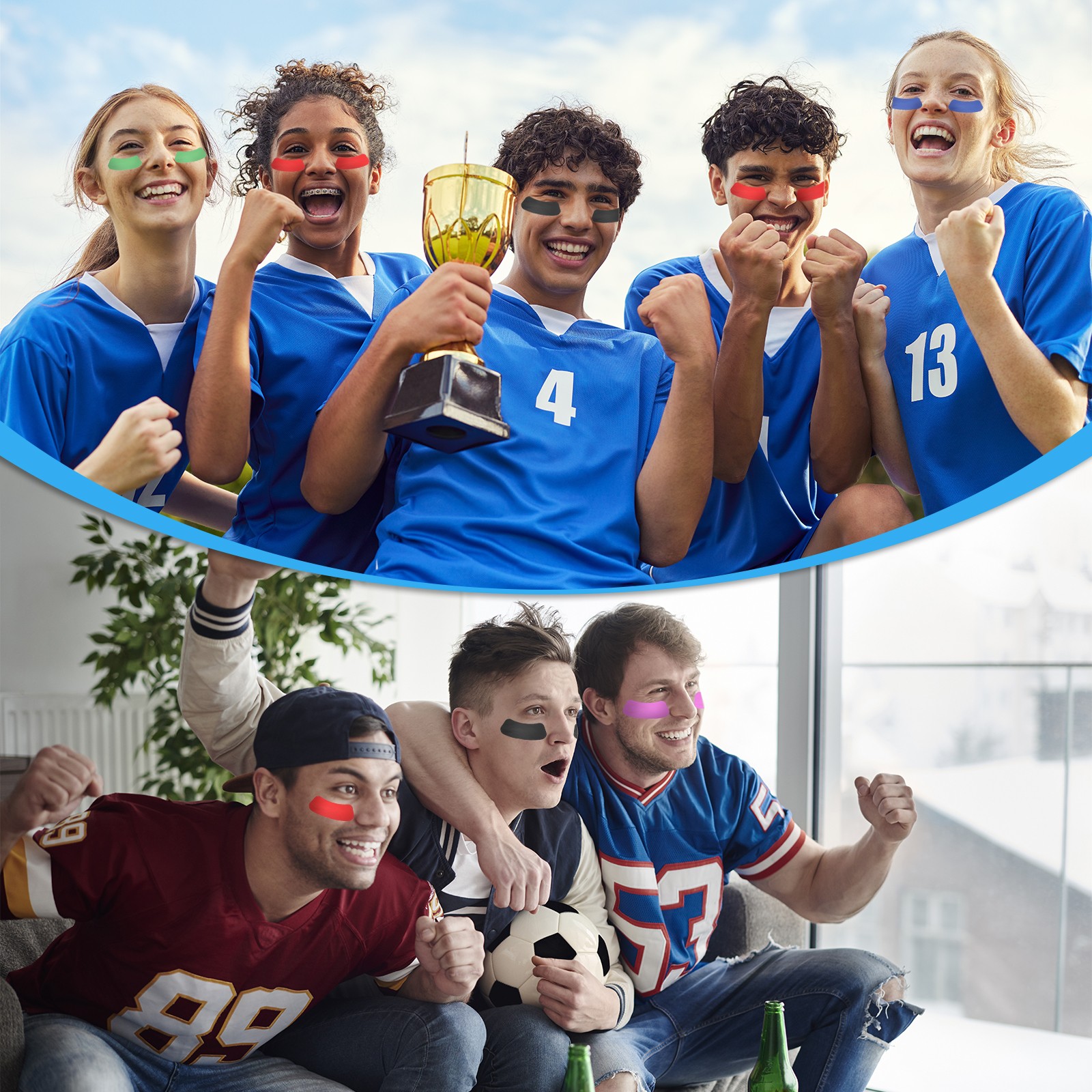 60 Pair Sports Eye Stickers Face Stickers with 1Pcs White Pencil Shiny Blue