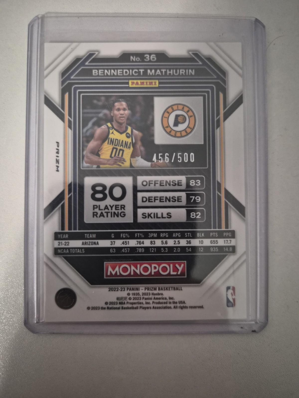 2022-23 Prizm Monopoly RookBennedict Mathurin /500Gold Money Shimmer Prizm 🔥 SP