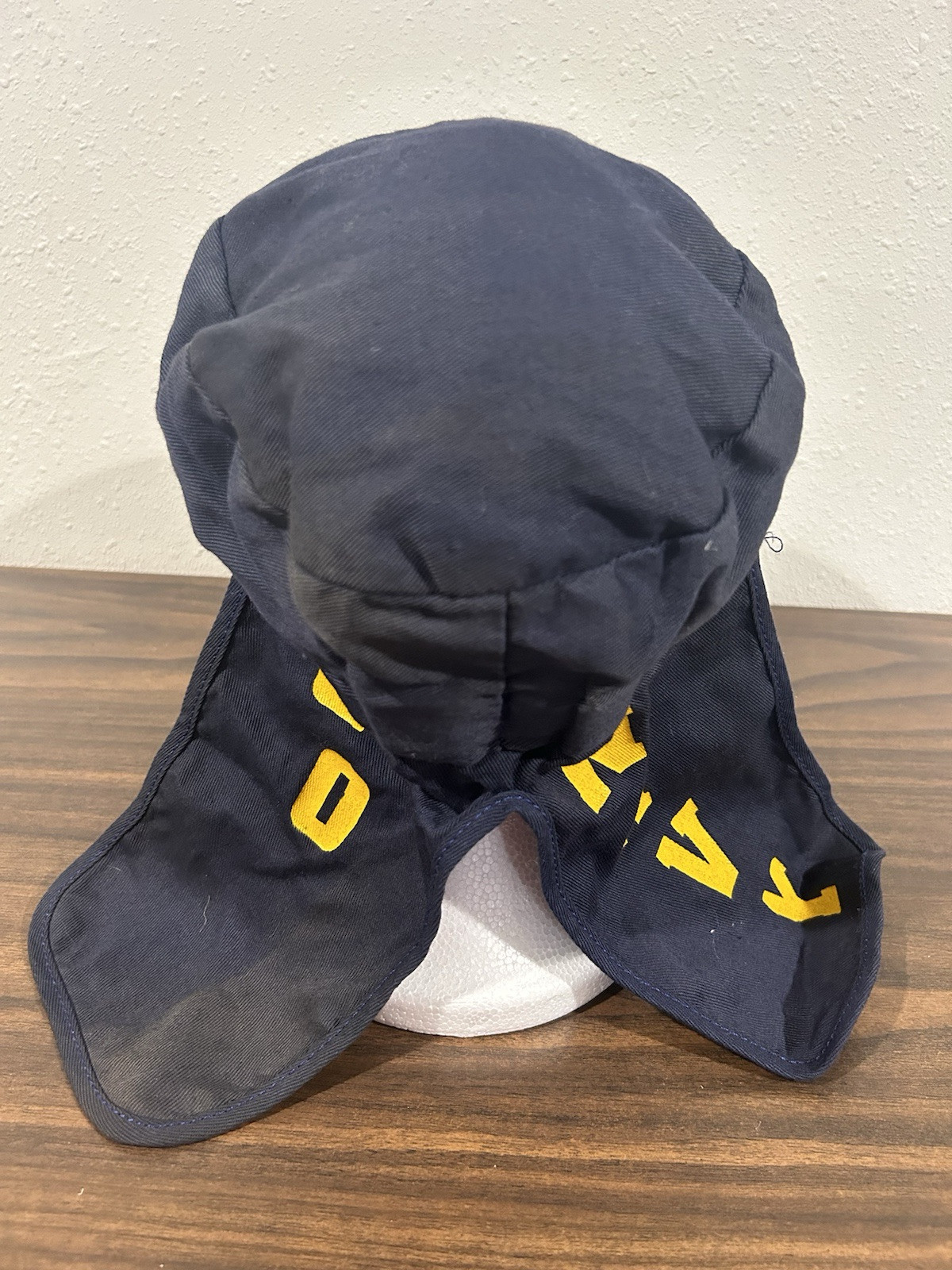 Vintage USNA US Naval Academy “Go Navy” Painters Hat Cap Neck Flap Goat Mascot