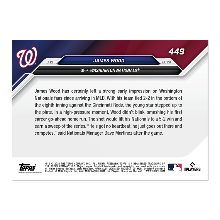 2024 Topps Now 449 James Wood Late HR Lifts Team to Win -Free Shipping!