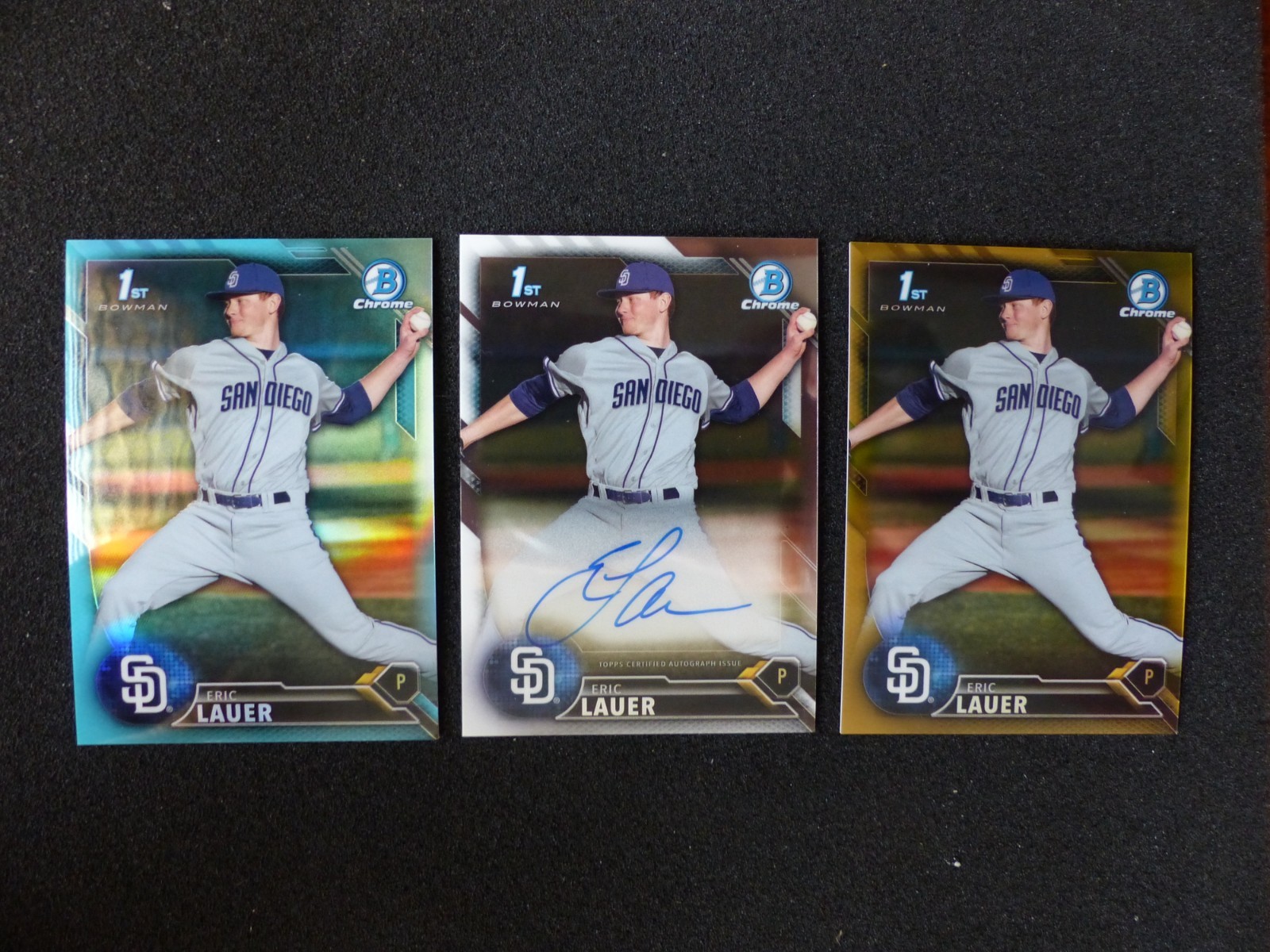 Eric Lauer 2016 1st Bowman Chrome Auto. Refractors: Sky Blue. Gold. 42/50 BDC-57