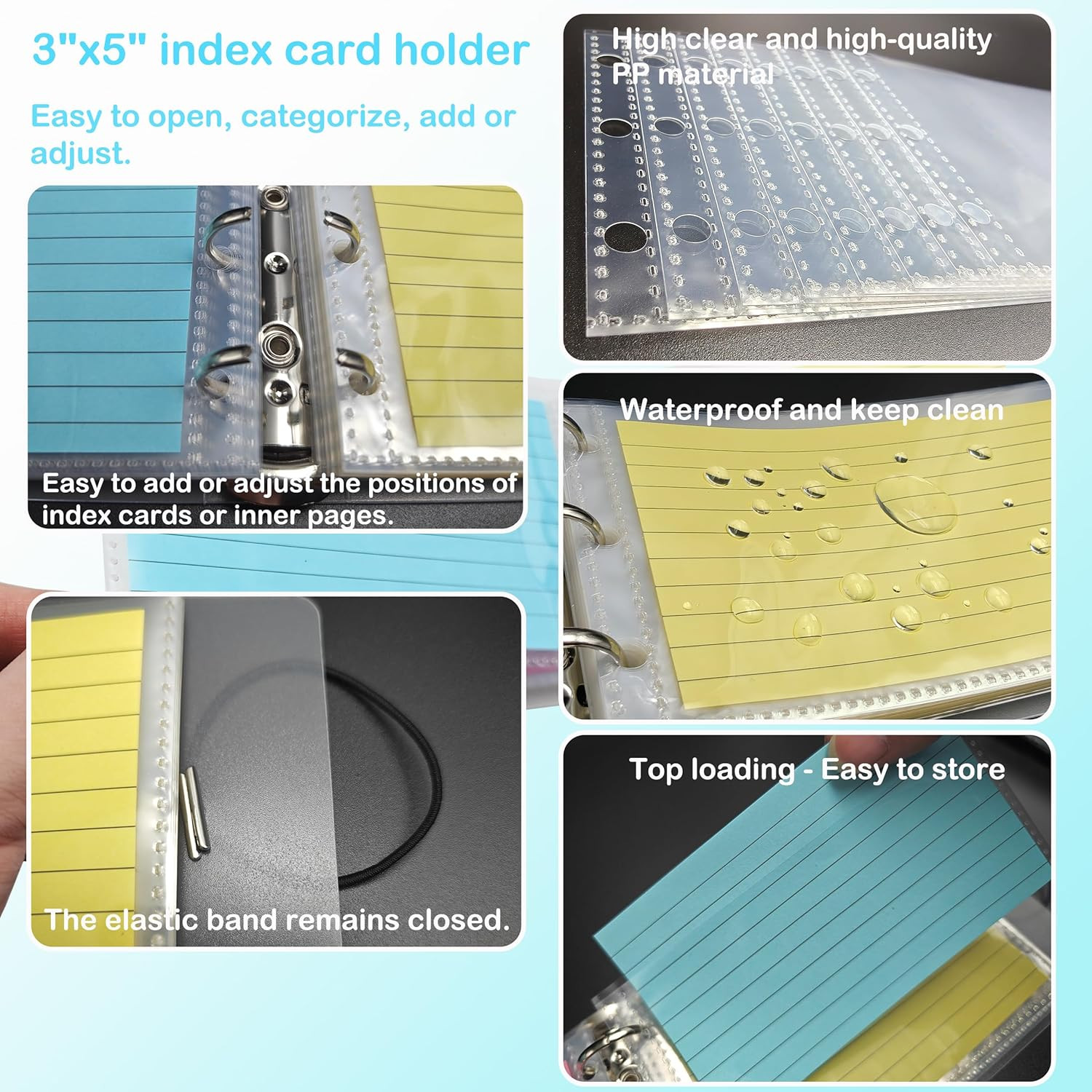 3X5 Index Card Binder with 40 Card Sleeves, Index Card Organizer for Flash Cards