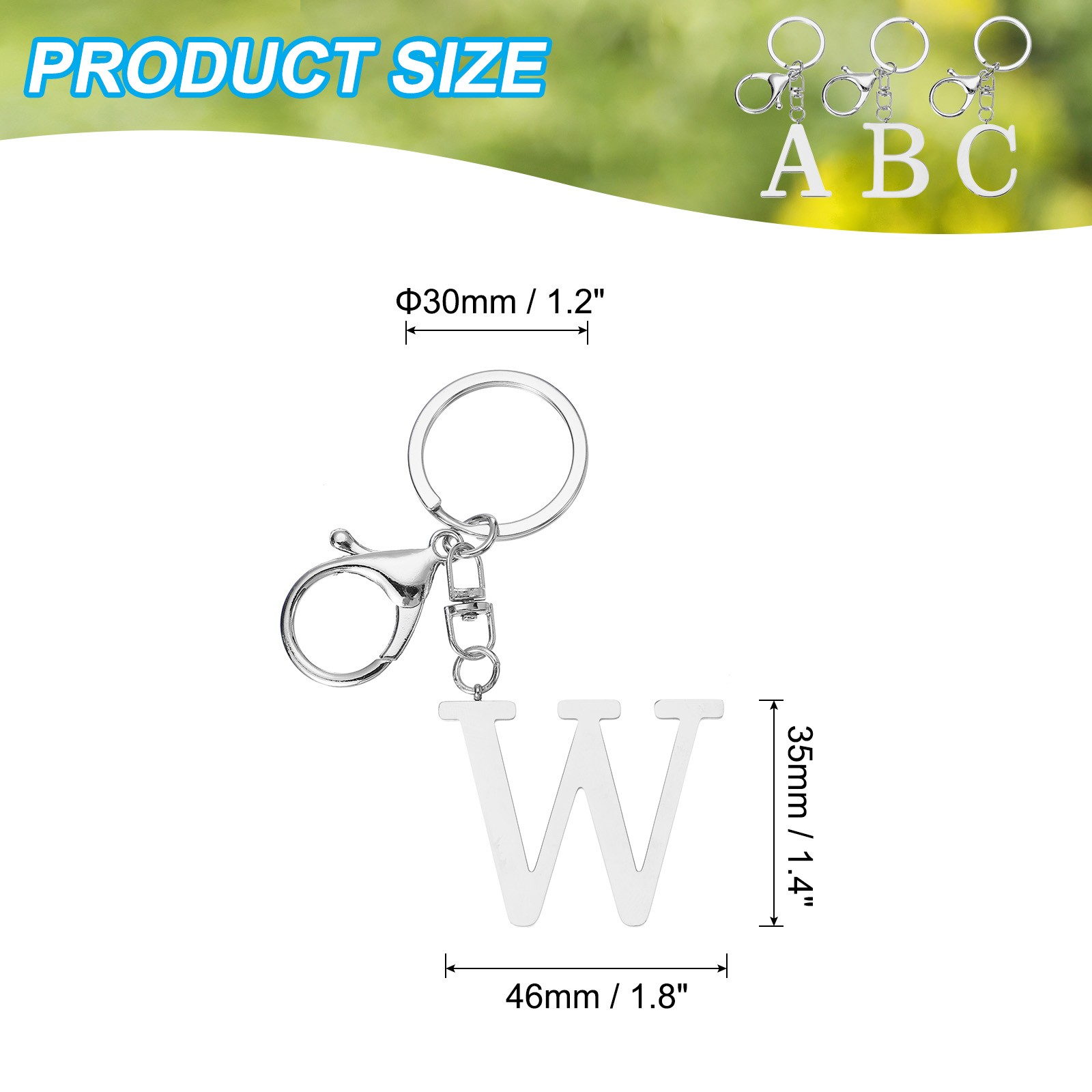 Initial Letter Key Chain Letter A-Z Keychain Initials Keyring, Silver (W)