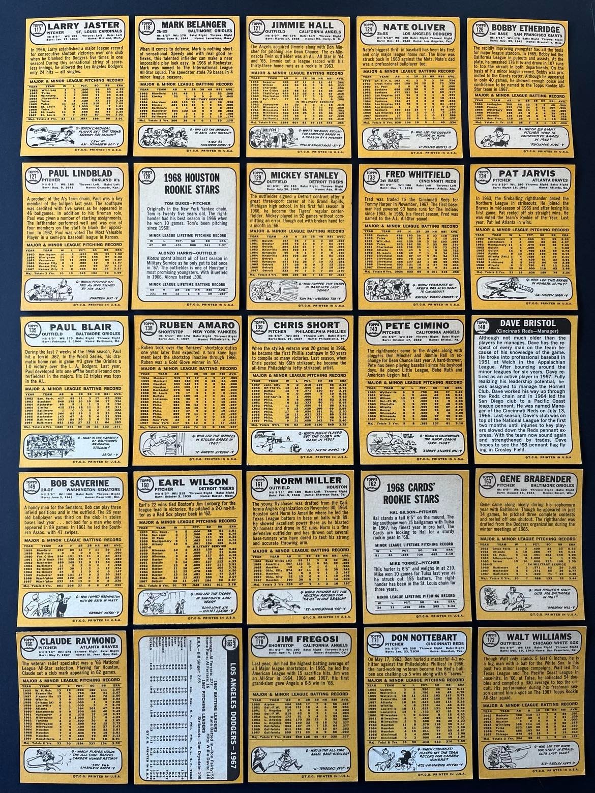 1968 Topps Baseball Card Set -247 DIFFERENT CARDS – Condition Varies – Vintage