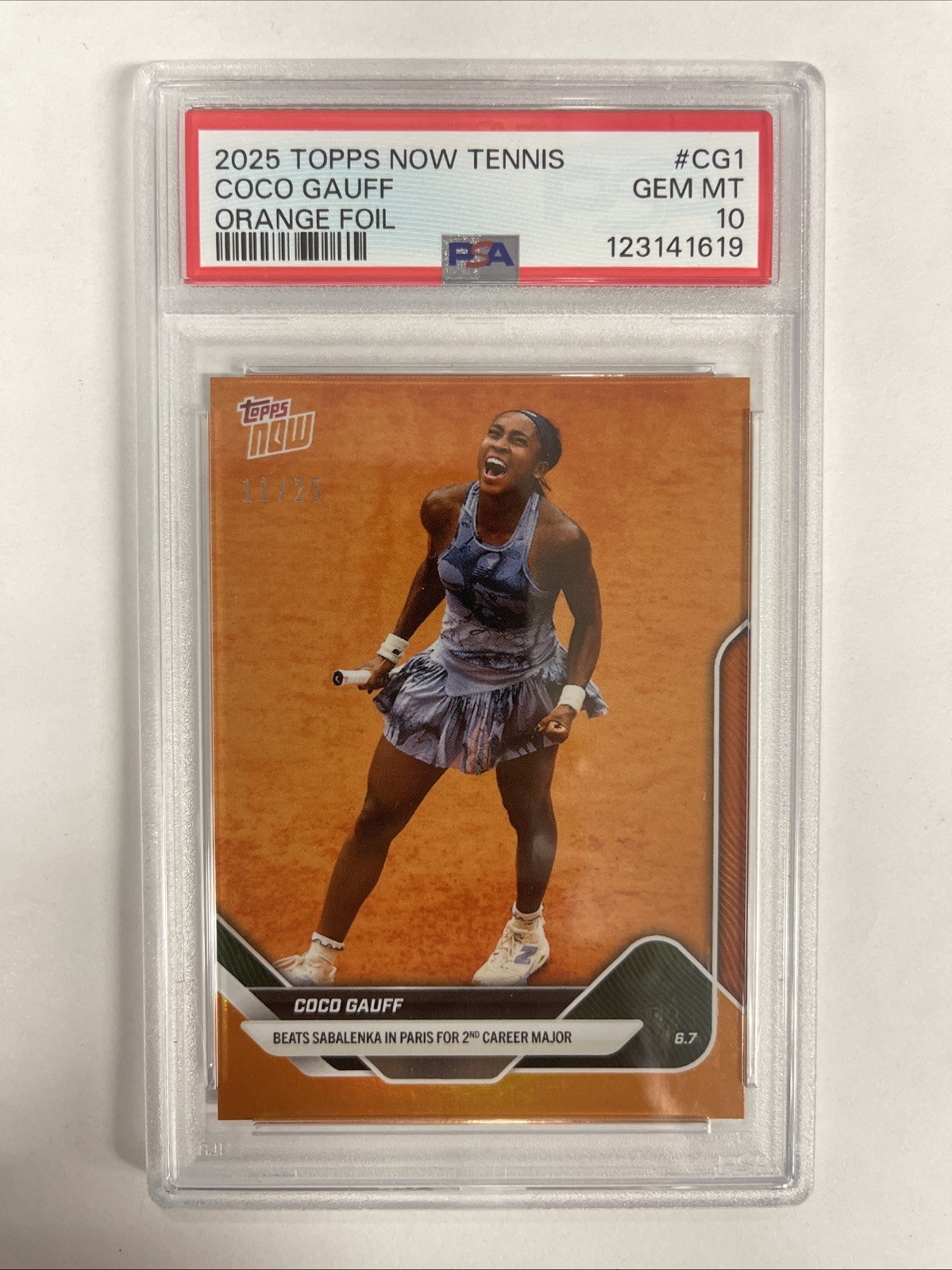 2025 Topps Now Tennis Coco Gauff #CG1 Orange Foil 11/25 PSA 10 GEM MT