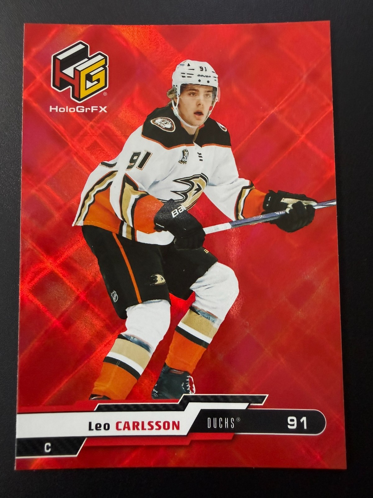 2023-24 Upper Deck HoloGrFX Leo Carlsson Card #HG-2 – Rookie – Ducks
