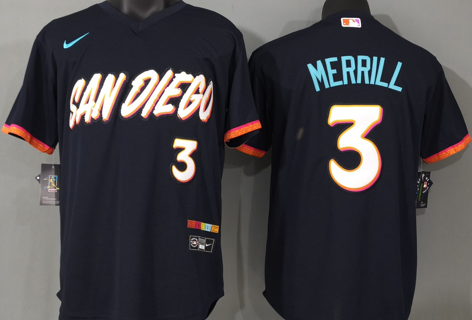 ​​Tariffs​ Free! SD Padres City Connect Pullover Obsidian Sewn Stitched Jersey.